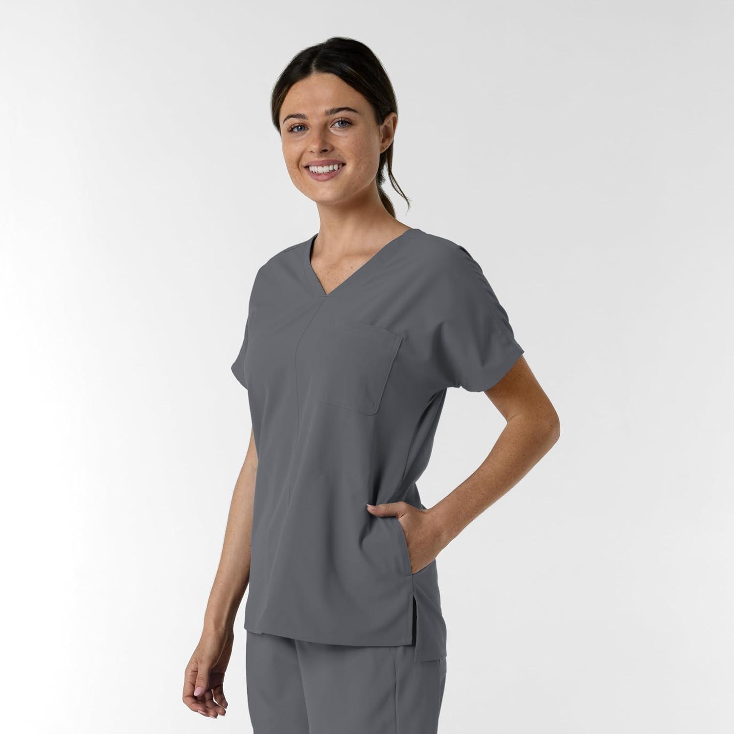 Wink Women’s Women’s Drop Shoulder Tunic Scrub Top(Pewter)