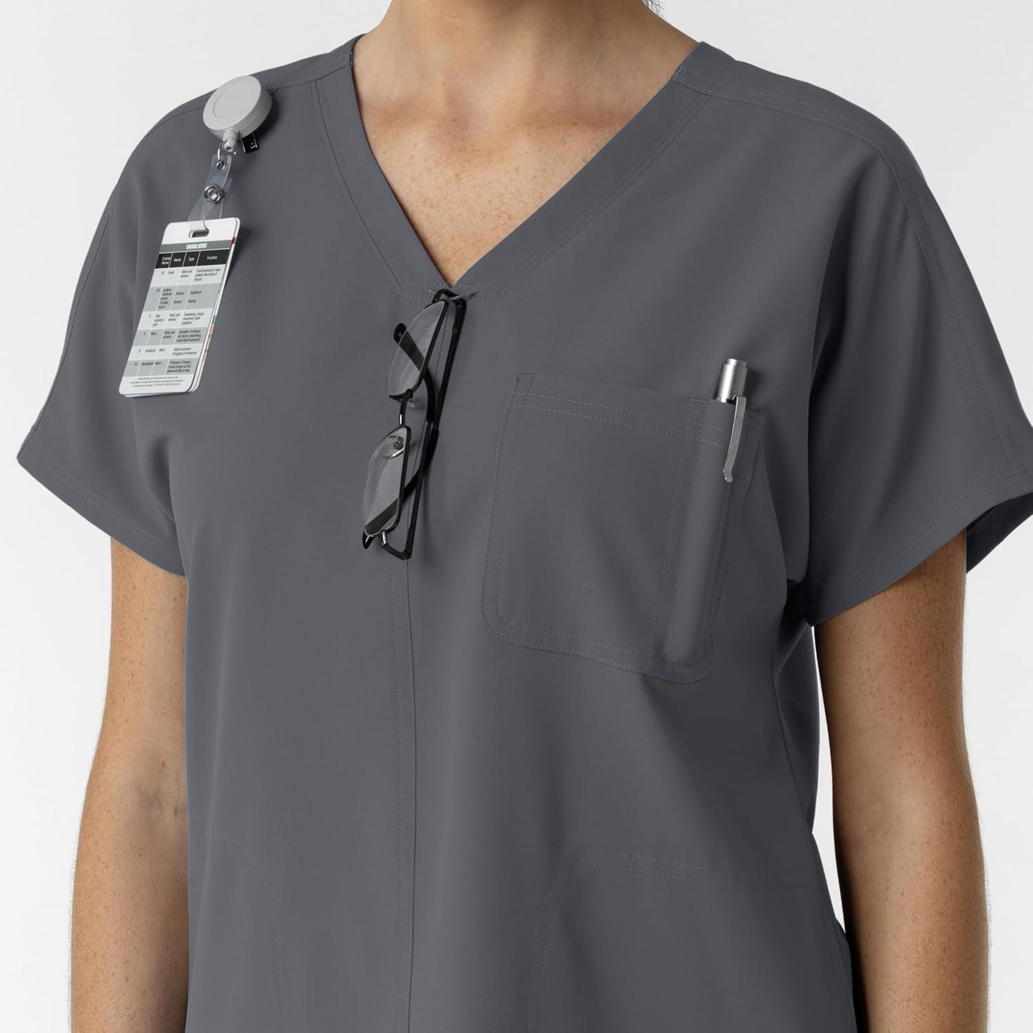 Wink Women’s Women’s Drop Shoulder Tunic Scrub Top(Pewter)