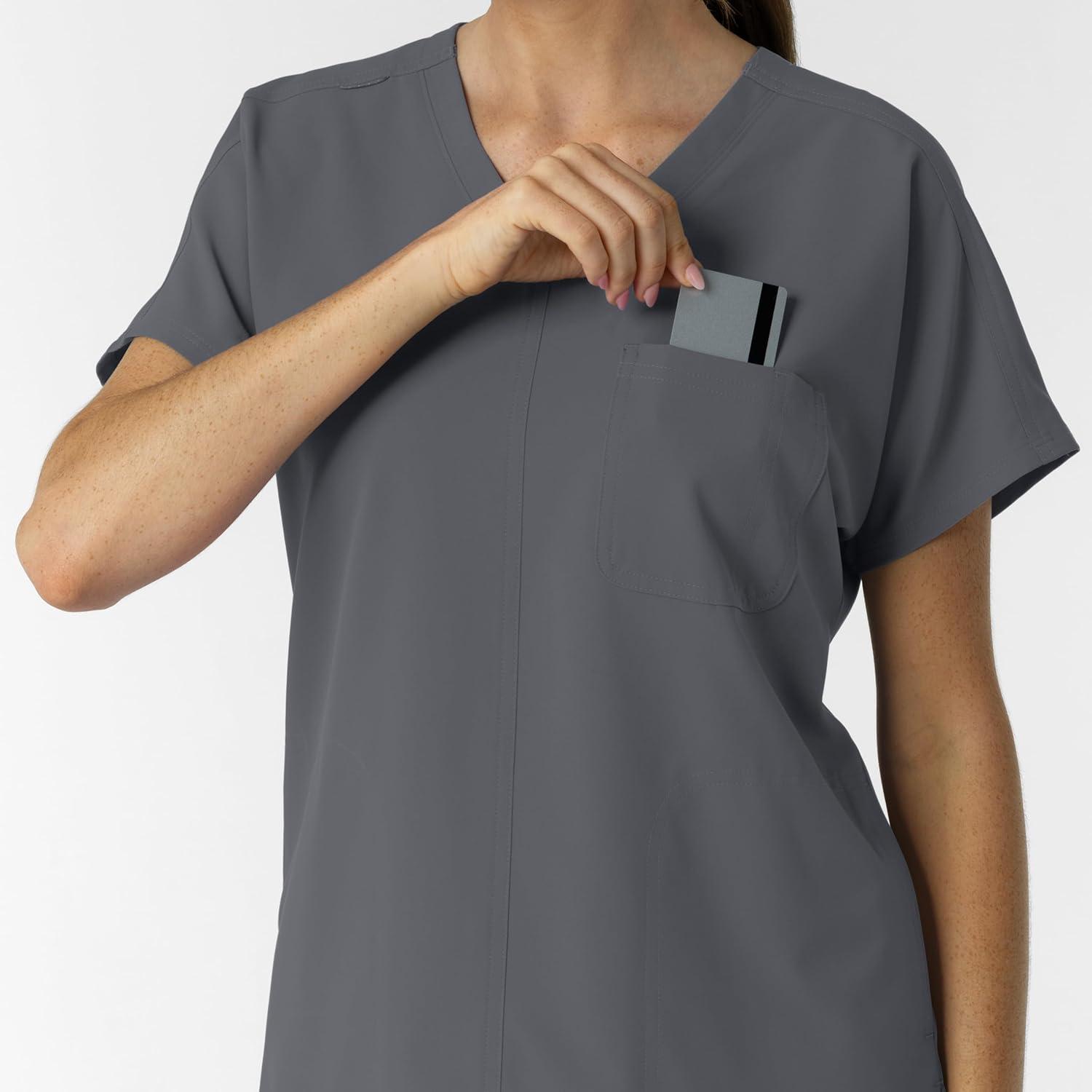 Wink Women’s Women’s Drop Shoulder Tunic Scrub Top(Pewter)