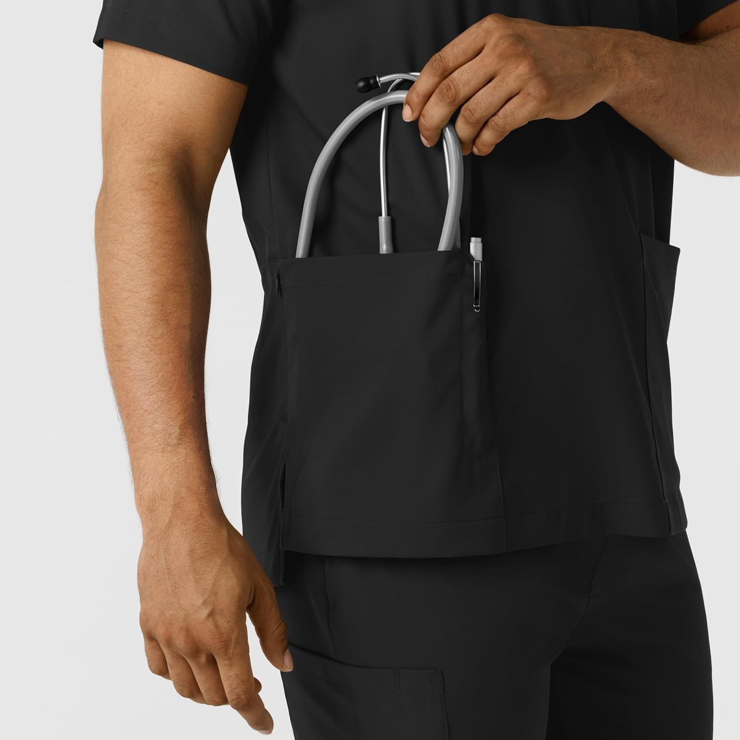 Wink Boundless Men’s Multi Pocket V-Neck Scrub Top(Black)