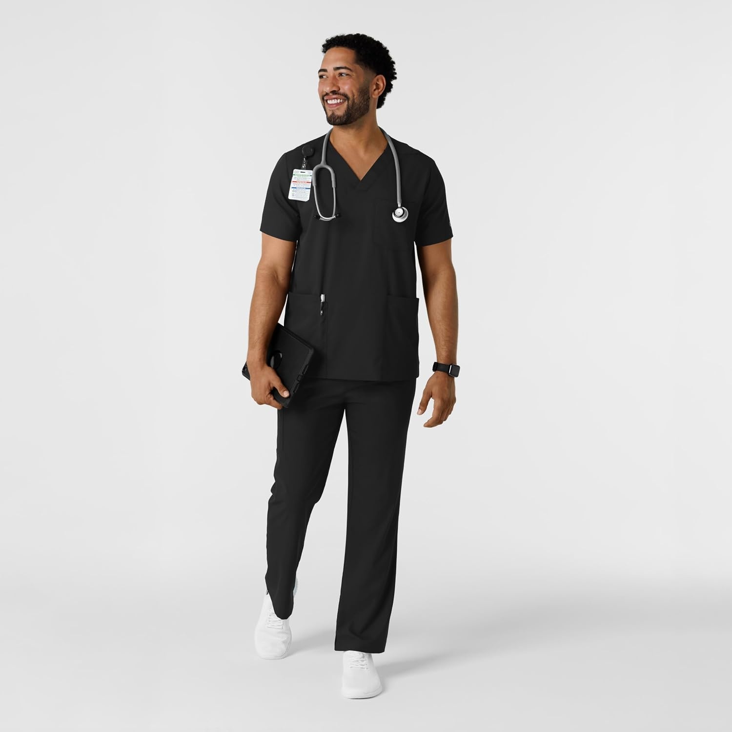 Wink Boundless Men’s Multi Pocket V-Neck Scrub Top(Black)