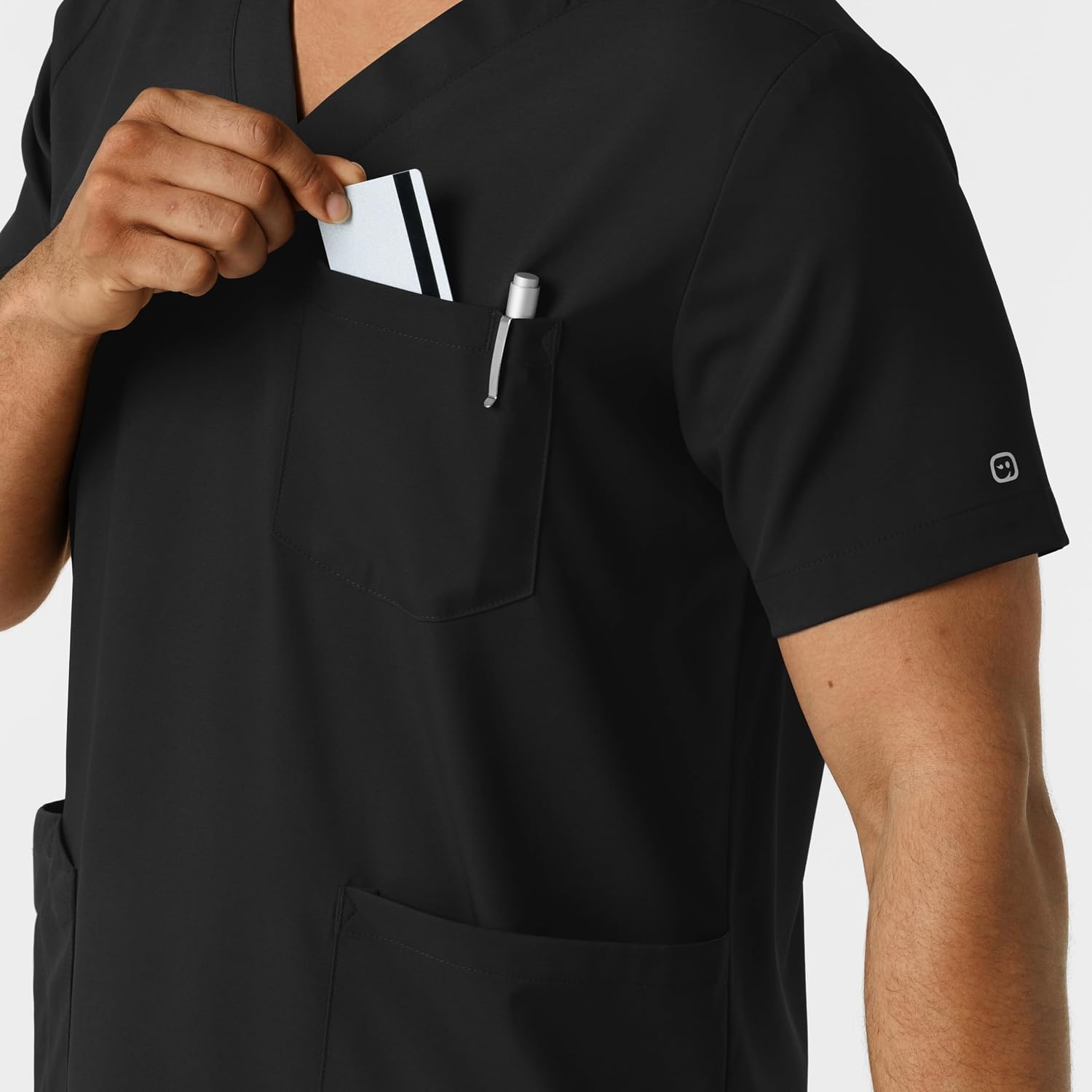 Wink Boundless Men’s Multi Pocket V-Neck Scrub Top(Black)