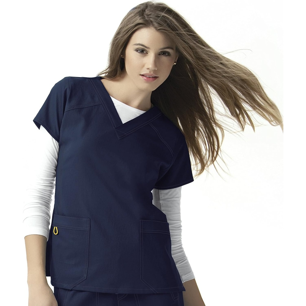 WonderWink Women’s Scrubs Four Way Stretch Sporty V-Neck Top, Navy, 3X-Large