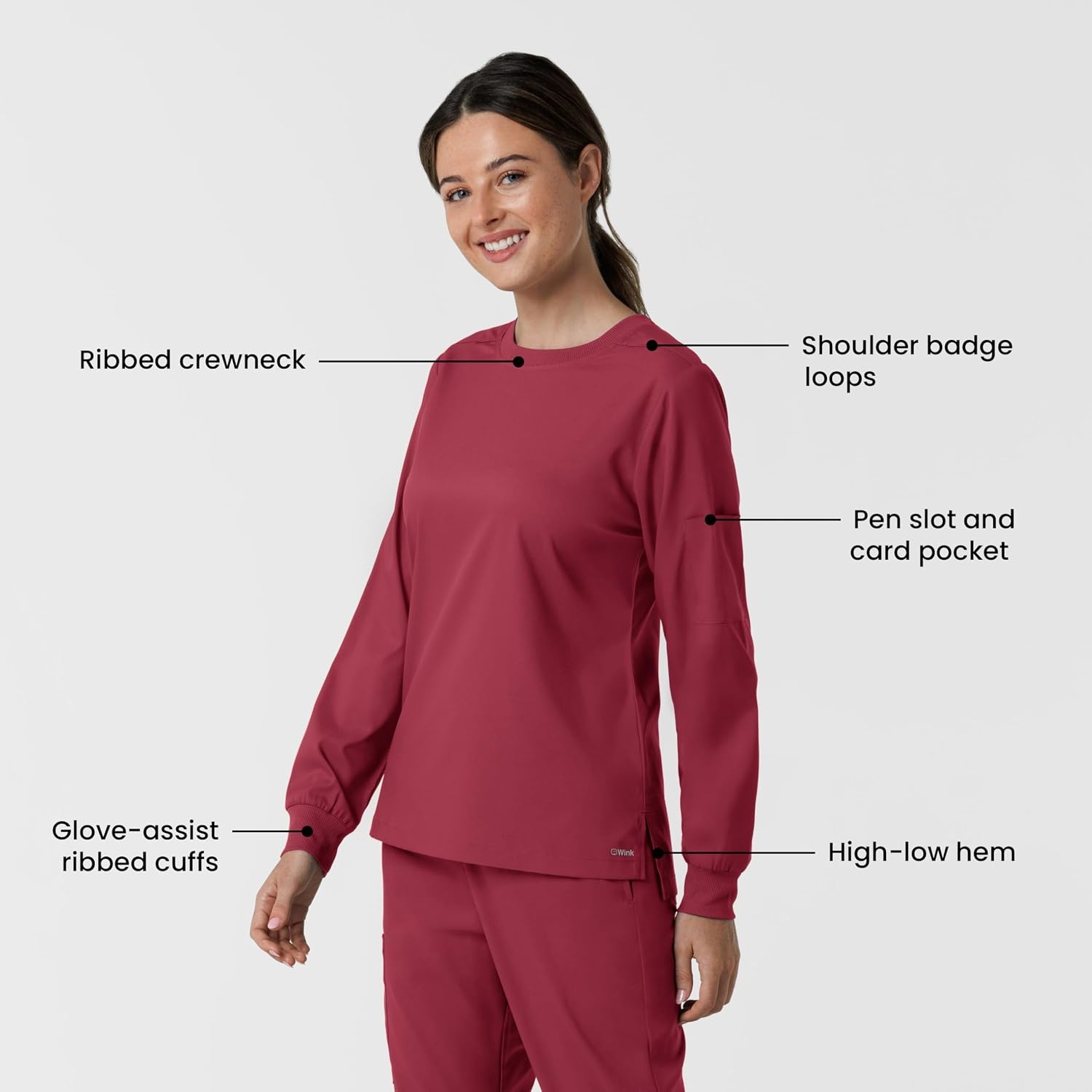 Wink Women’s Women’s Classic Long Sleeve Scrub Tee(Ruby)