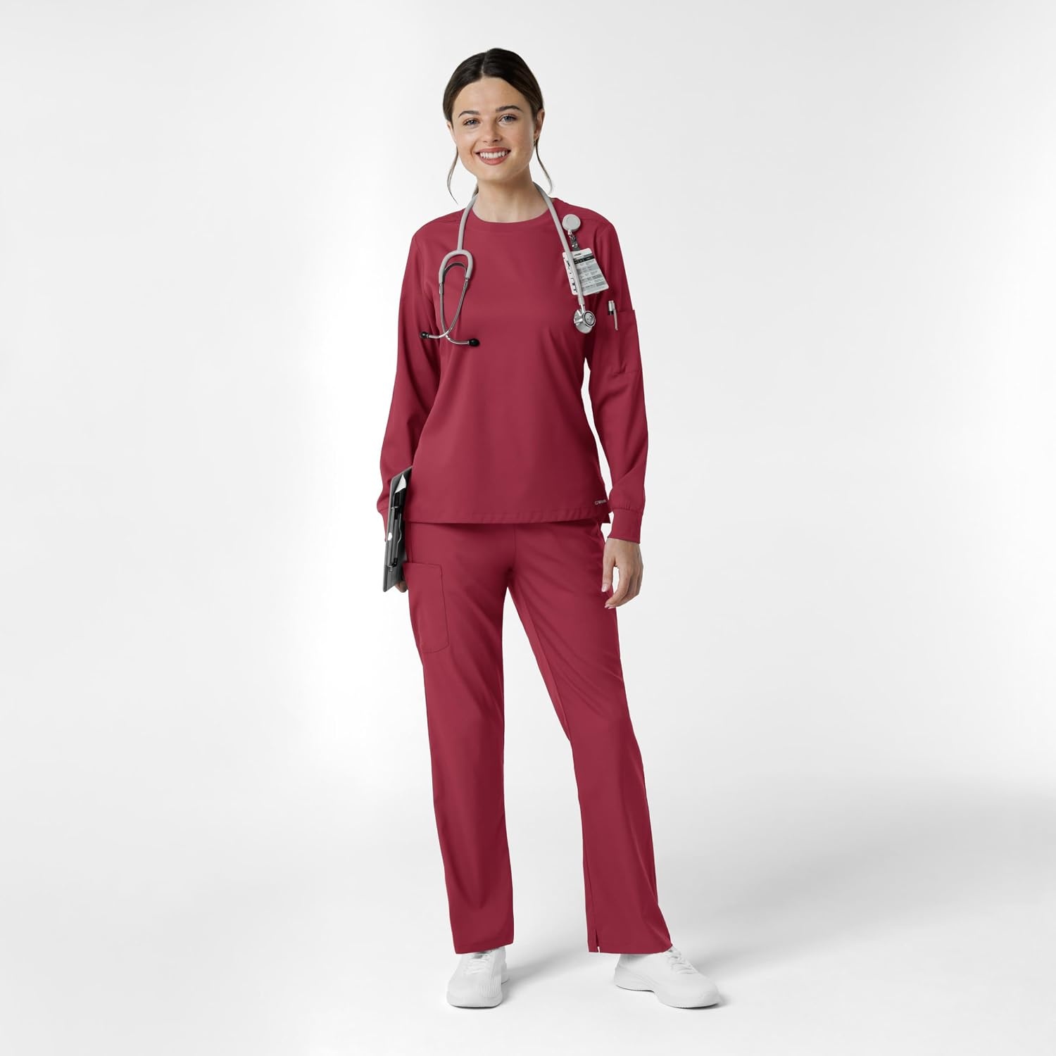 Wink Women’s Women’s Classic Long Sleeve Scrub Tee(Ruby)