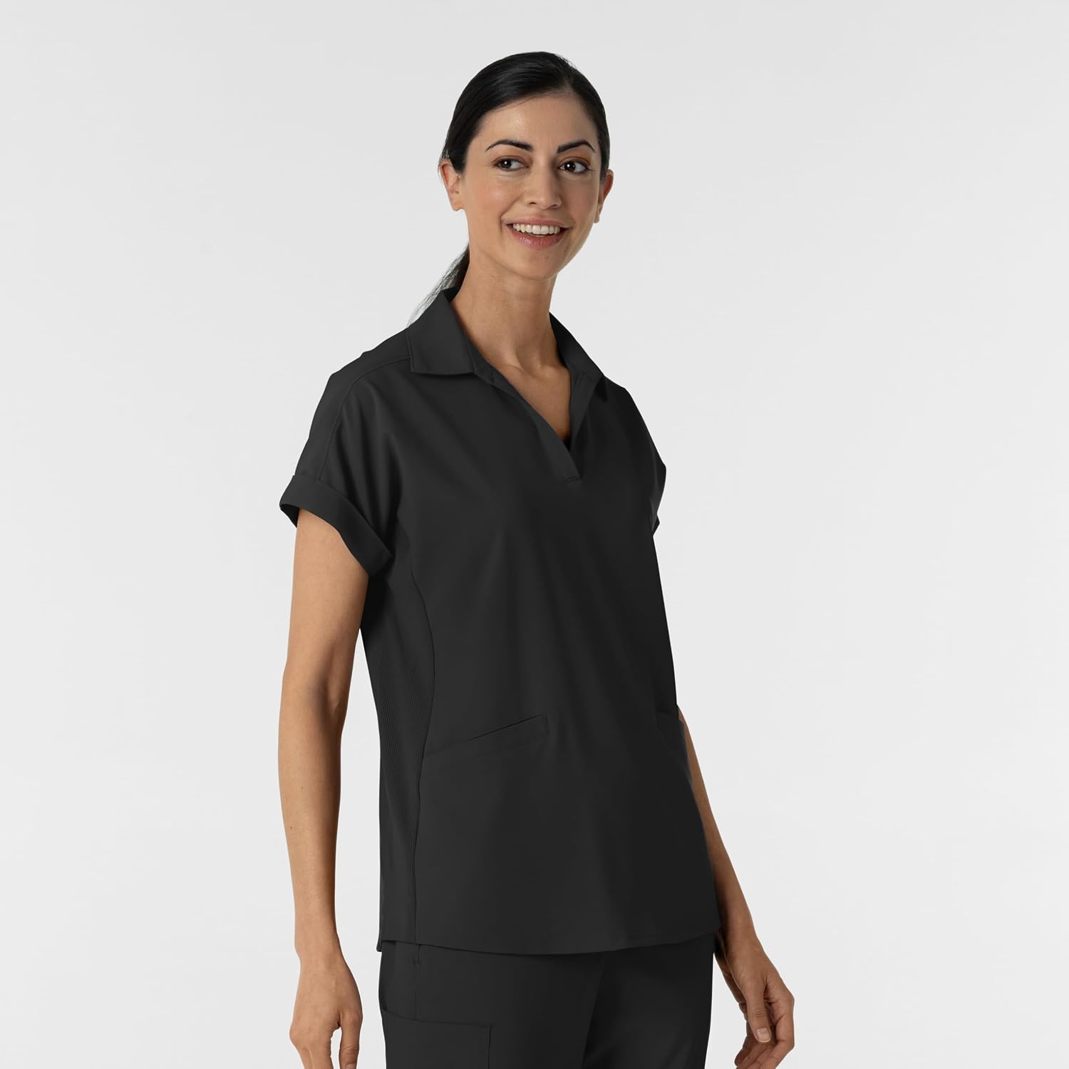 WINK Renew Women’s Flex-n-Reach Collared Scrub Top(Black)