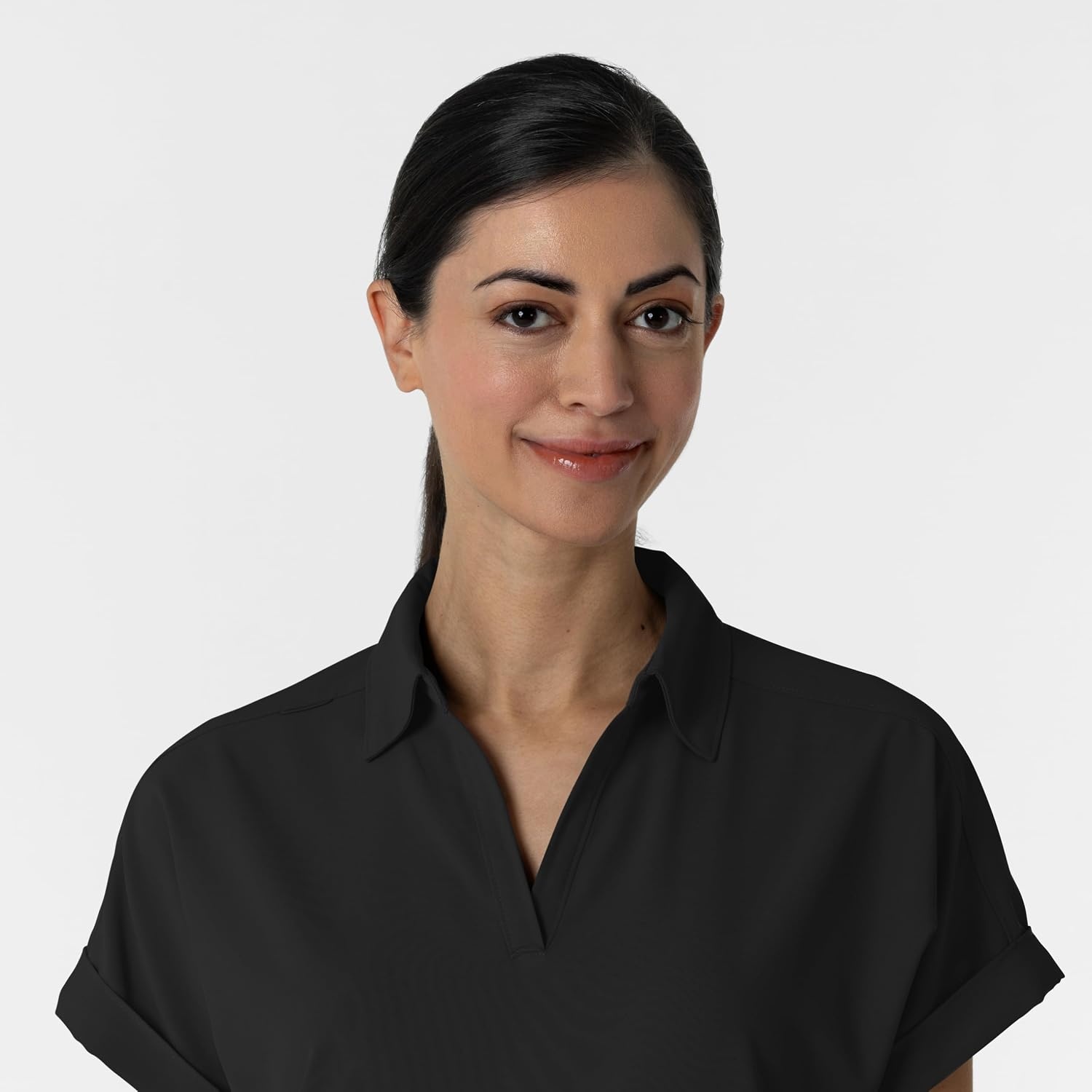 WINK Renew Women’s Flex-n-Reach Collared Scrub Top(Black)