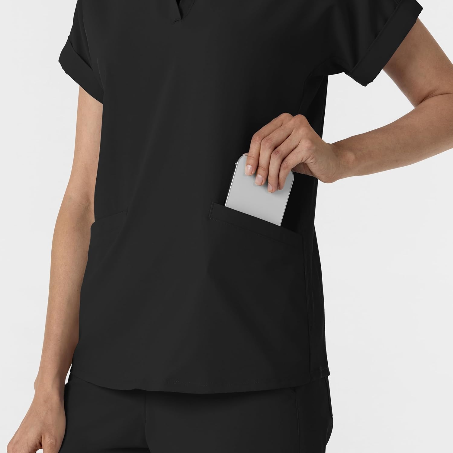 WINK Renew Women’s Flex-n-Reach Collared Scrub Top(Black)