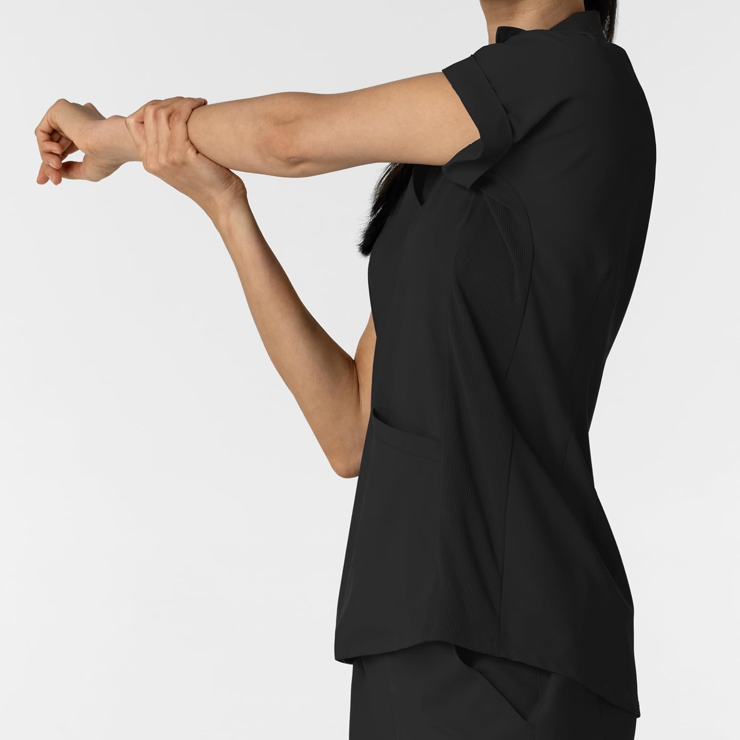 WINK Renew Women’s Flex-n-Reach Collared Scrub Top(Black)