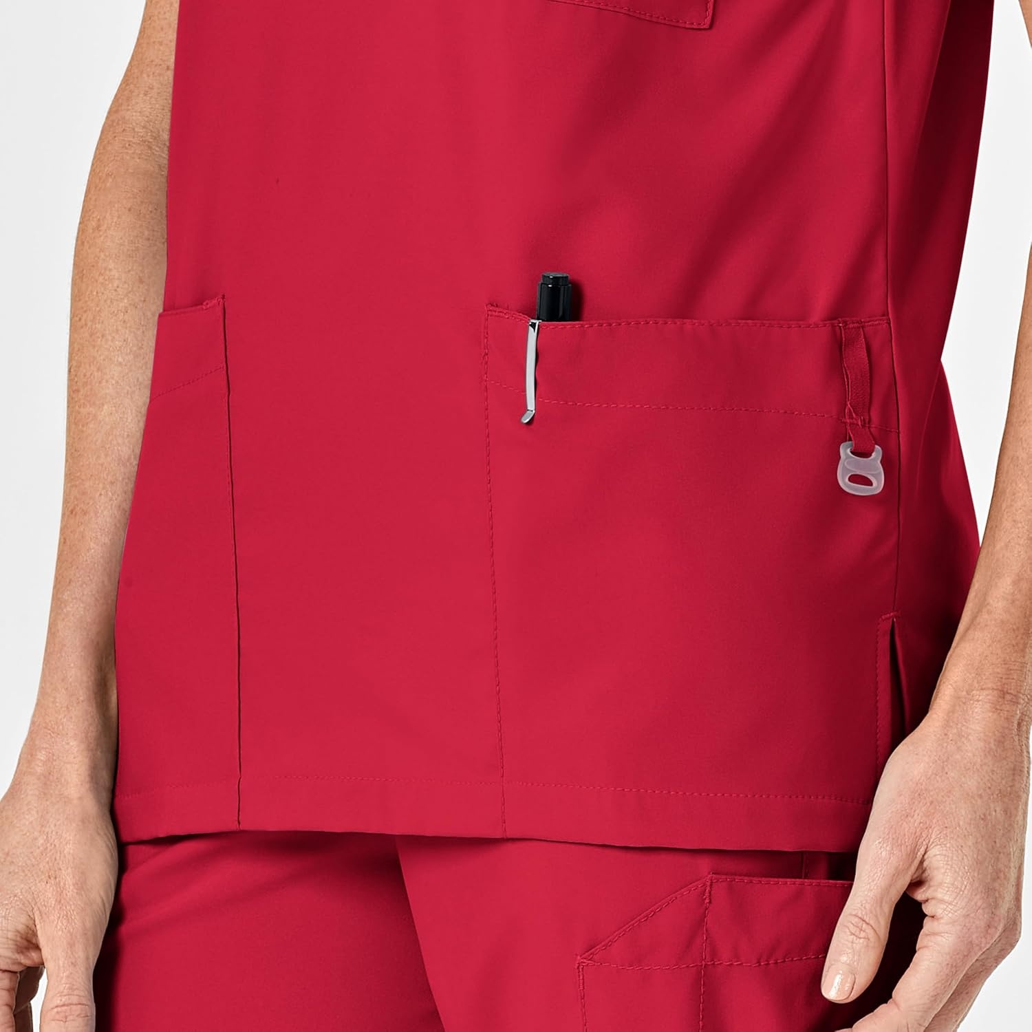 Wink W123 Unisex 4 Pocket Utility Scrub Top(Red)