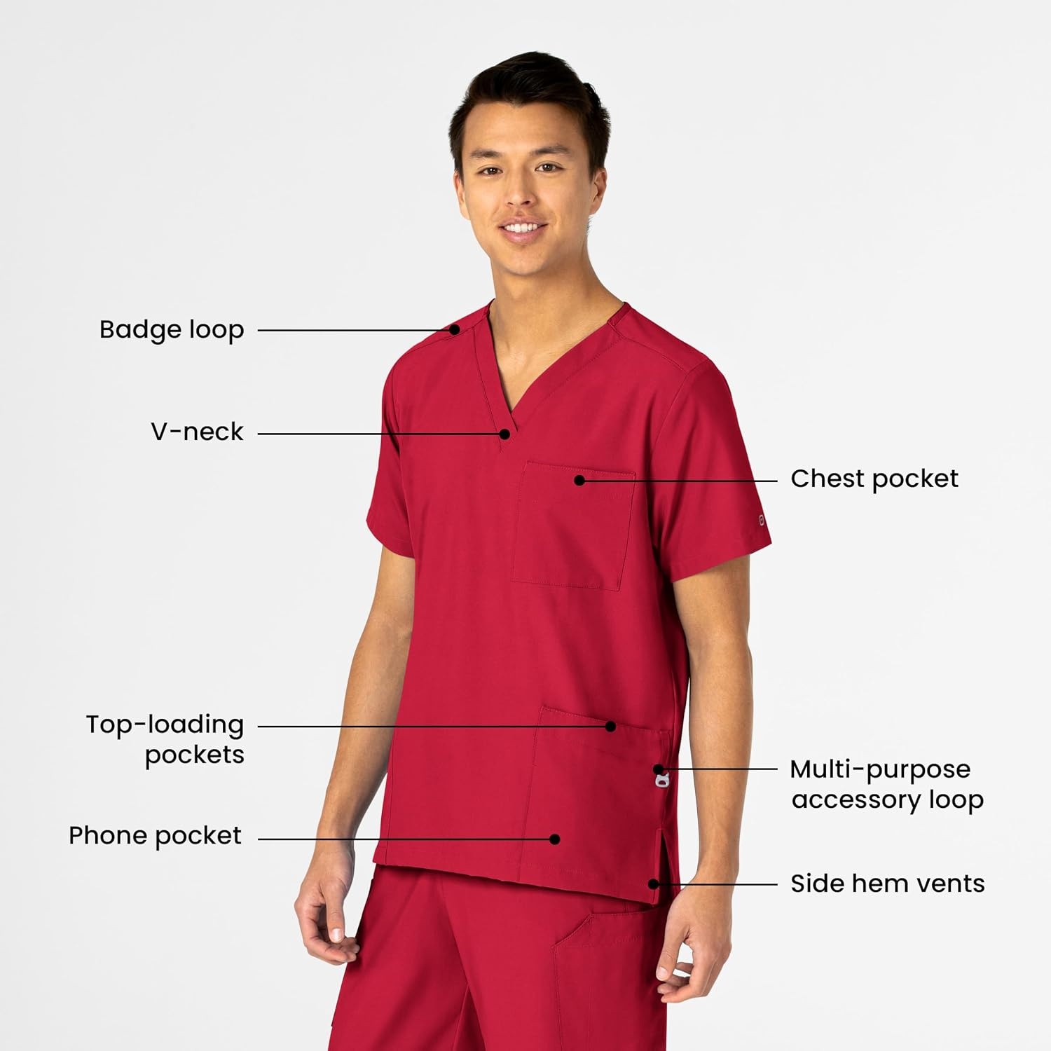 Wink W123 Unisex 4 Pocket Utility Scrub Top(Red)
