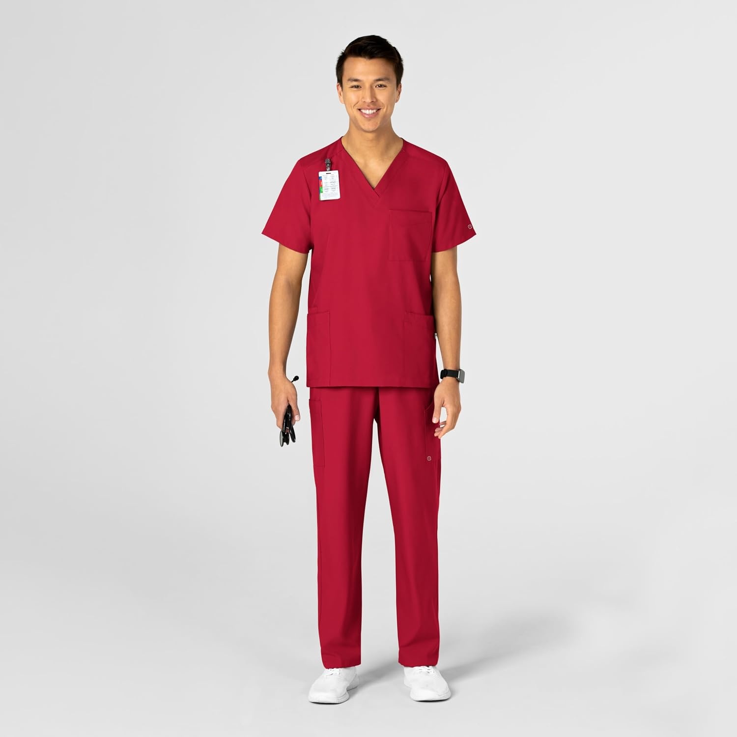 Wink W123 Unisex 4 Pocket Utility Scrub Top(Red)