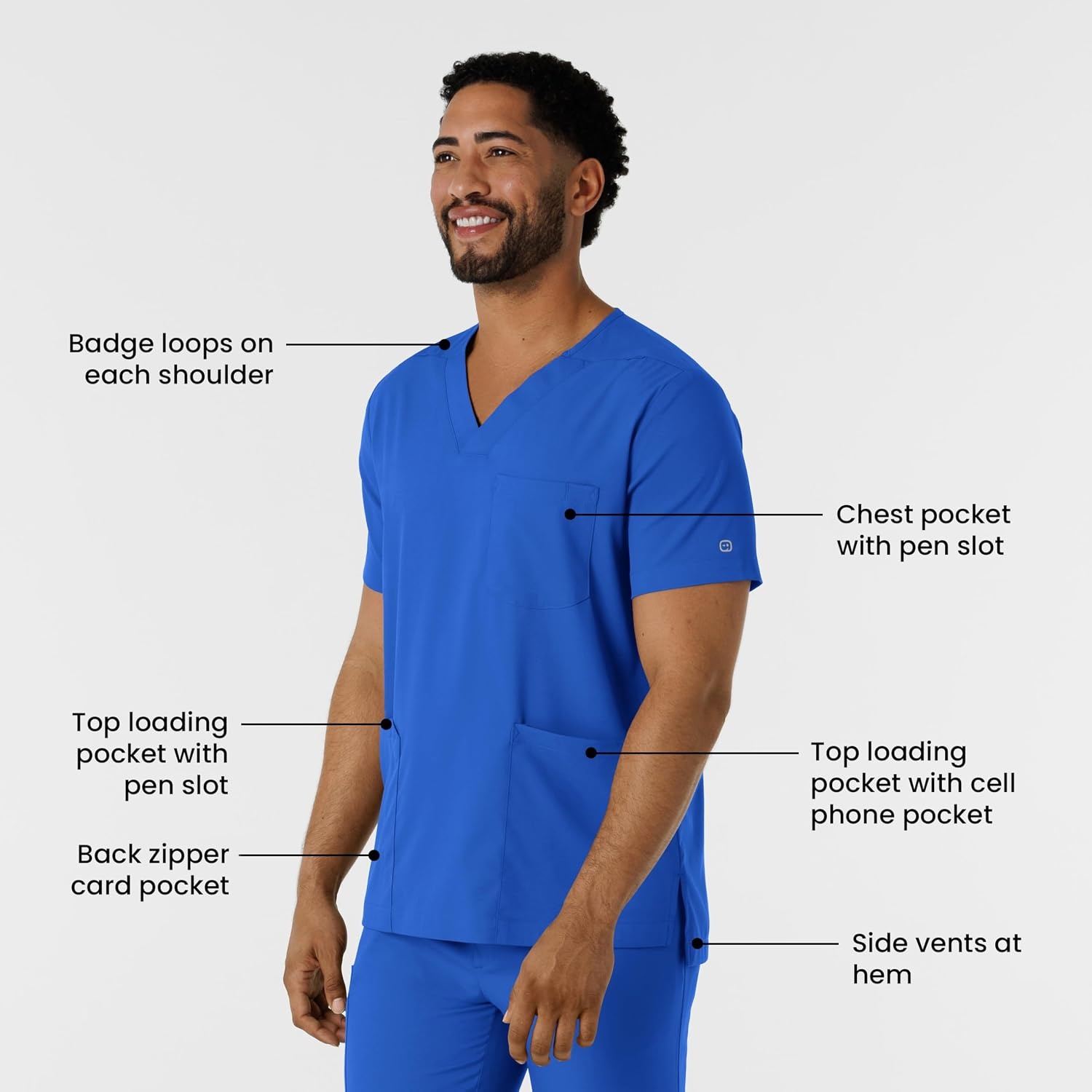 Wink Boundless Men’s Multi Pocket V-Neck Scrub Top(Royal)