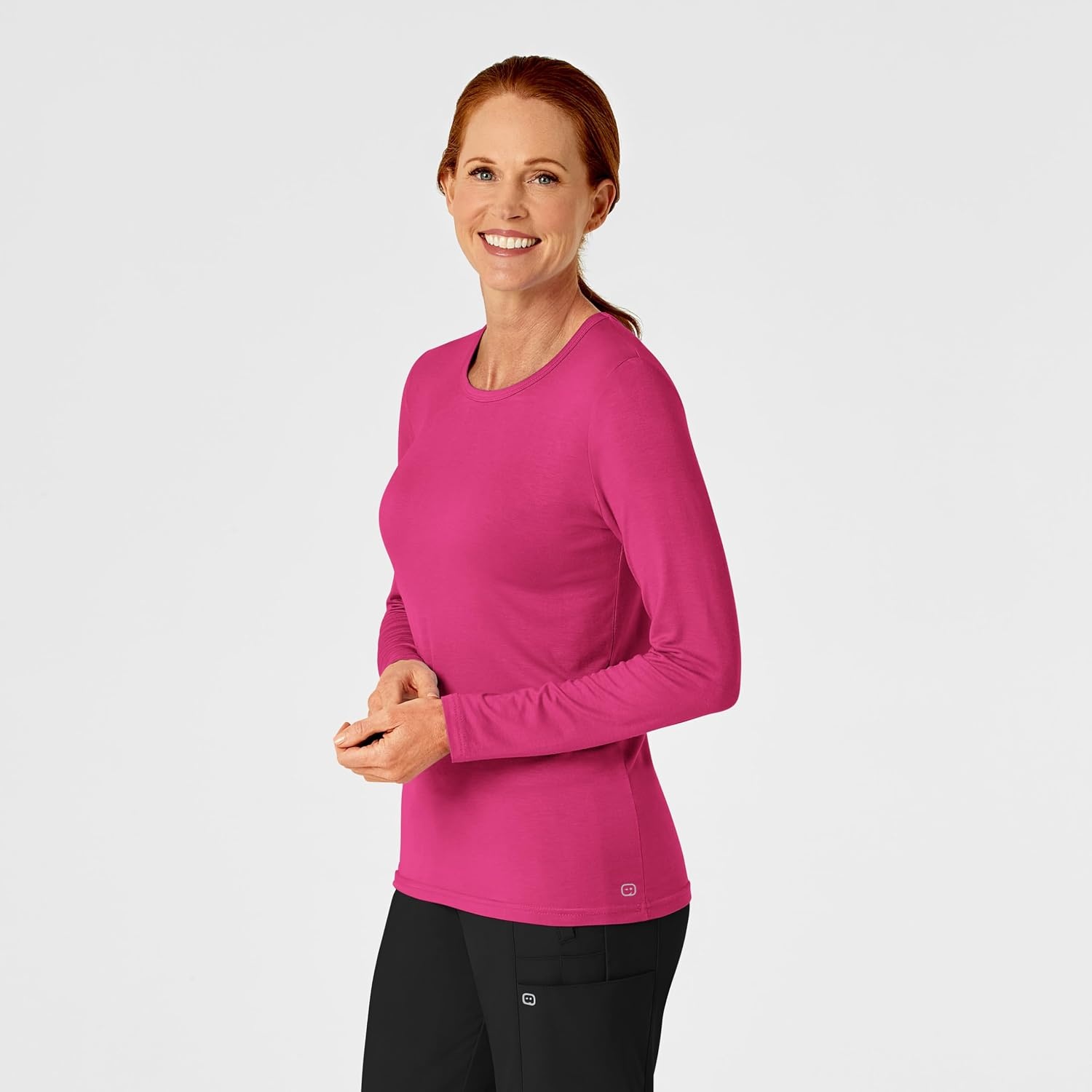WINK Layers Scrubs for Women, Long Sleeve Silky Tee(Hot Pink)