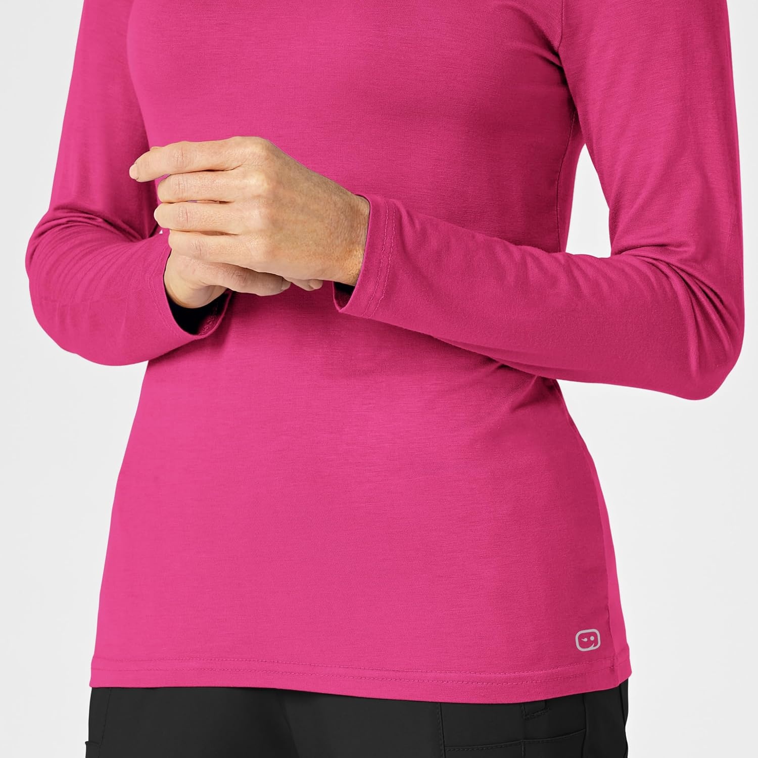 WINK Layers Scrubs for Women, Long Sleeve Silky Tee(Hot Pink)