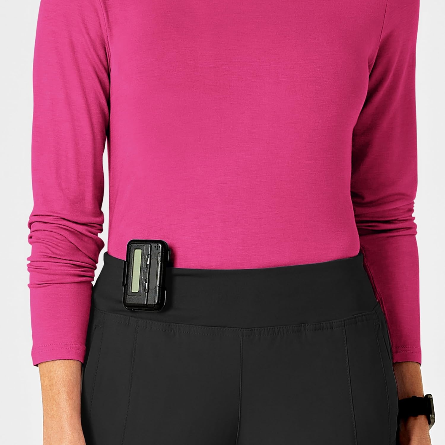 WINK Layers Scrubs for Women, Long Sleeve Silky Tee(Hot Pink)