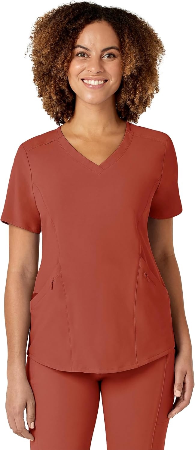 WINK Nova Women’s Flex-n-Reach V-Neck Scrub Top(Mineral Red)