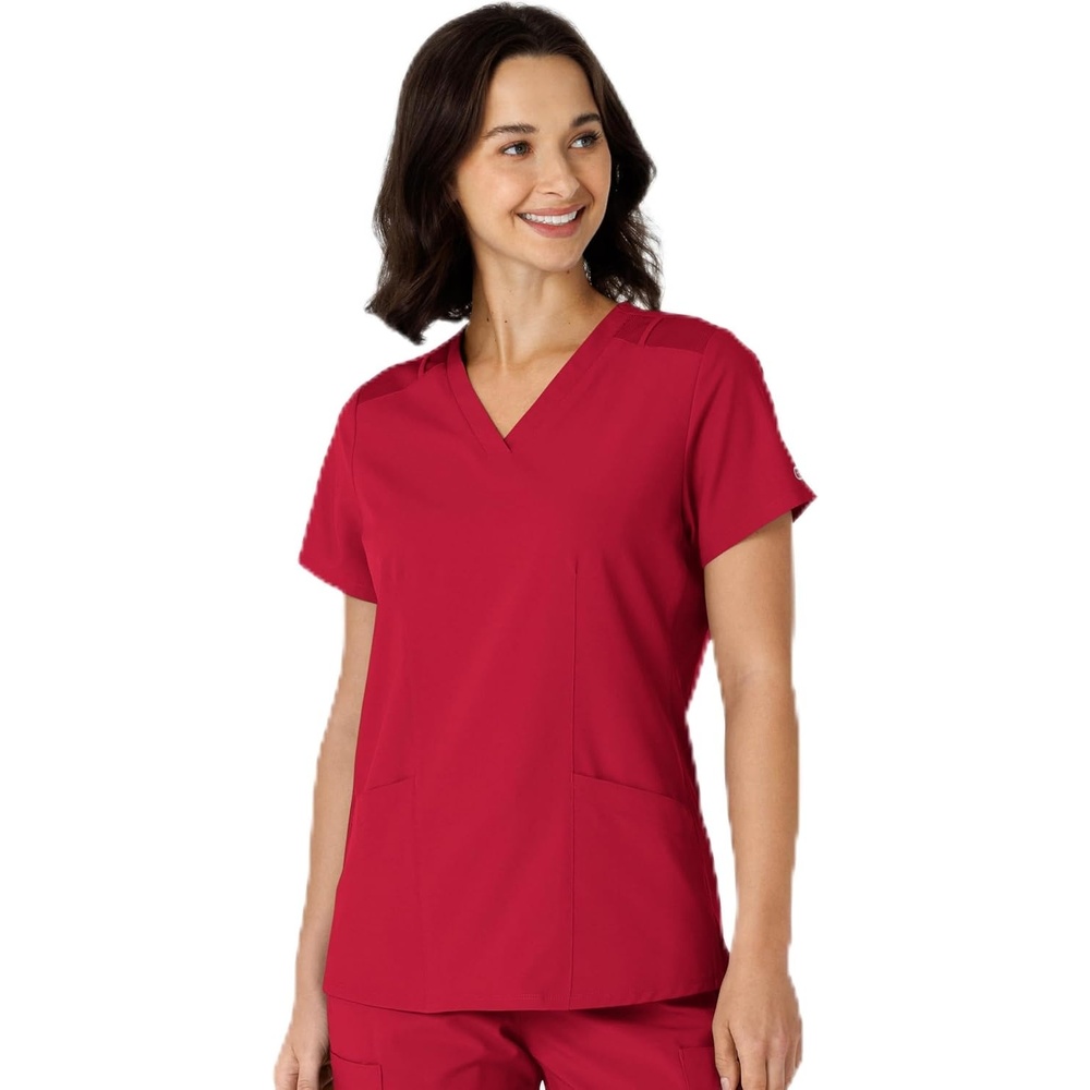 WINK Women’s Women’s Flex-n-reach Side Panel V-neck Scrub Top(Red)