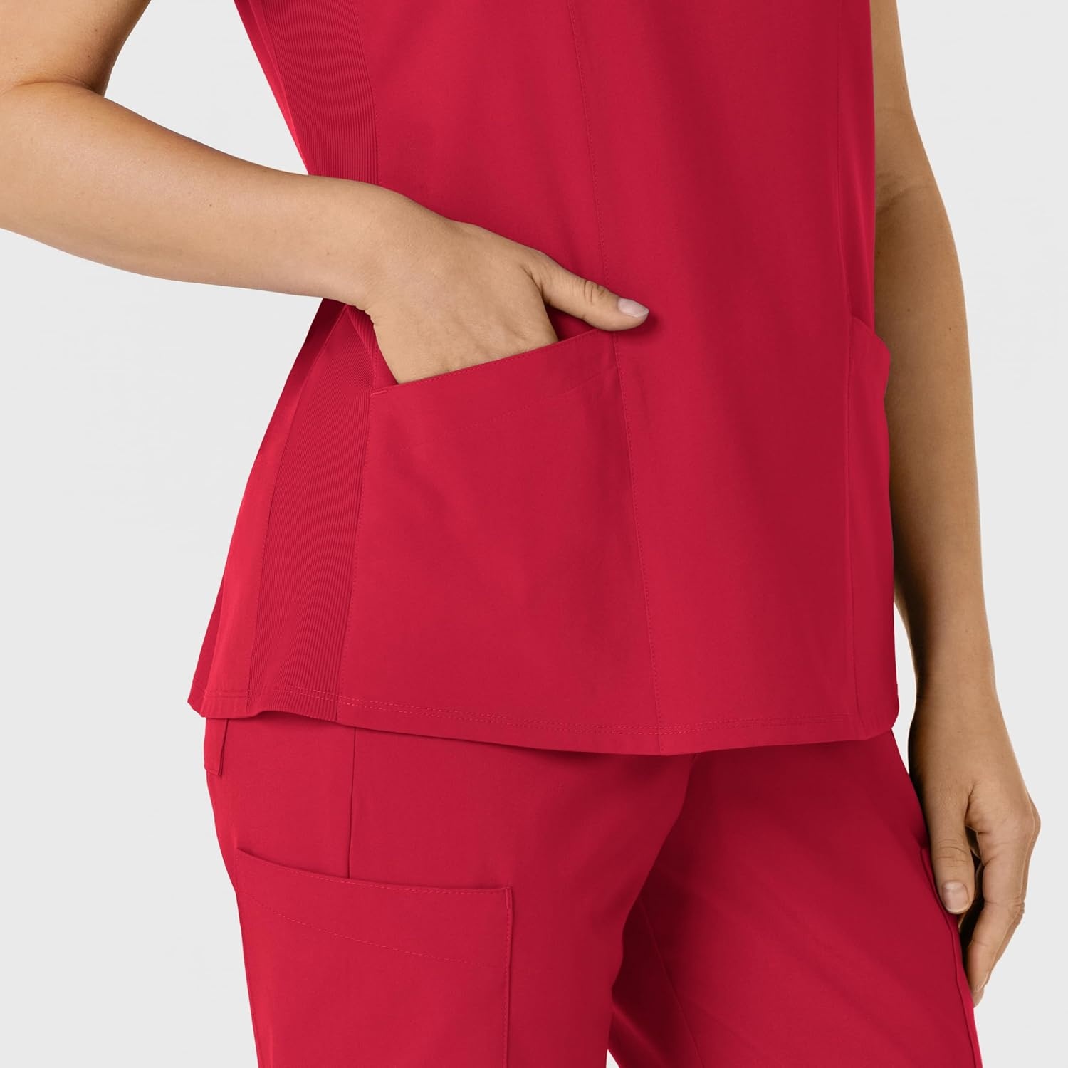 WINK Women’s Women’s Flex-n-reach Side Panel V-neck Scrub Top(Red)
