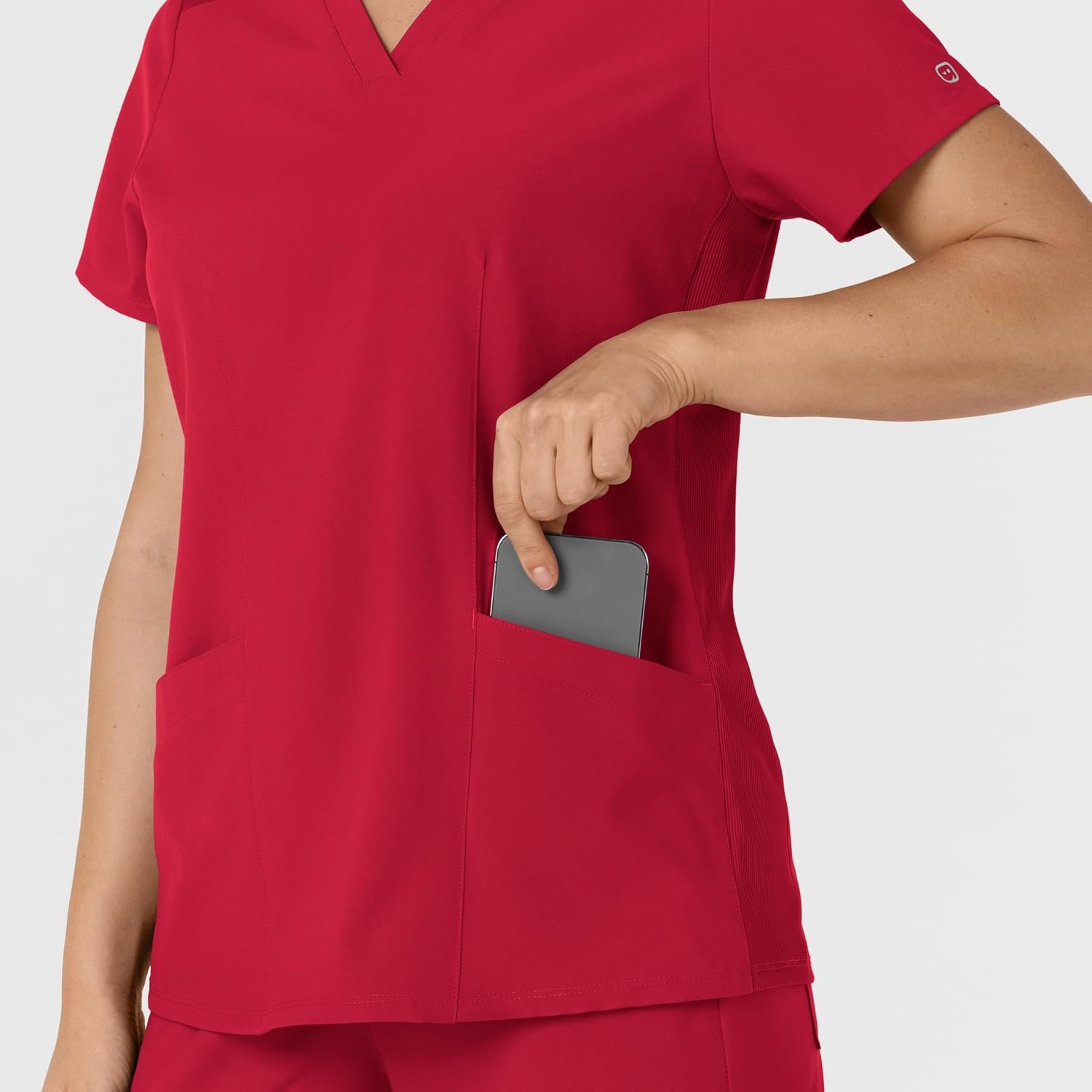 WINK Women’s Women’s Flex-n-reach Side Panel V-neck Scrub Top(Red)