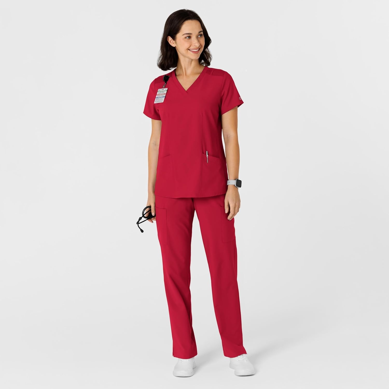 WINK Women’s Women’s Flex-n-reach Side Panel V-neck Scrub Top(Red)