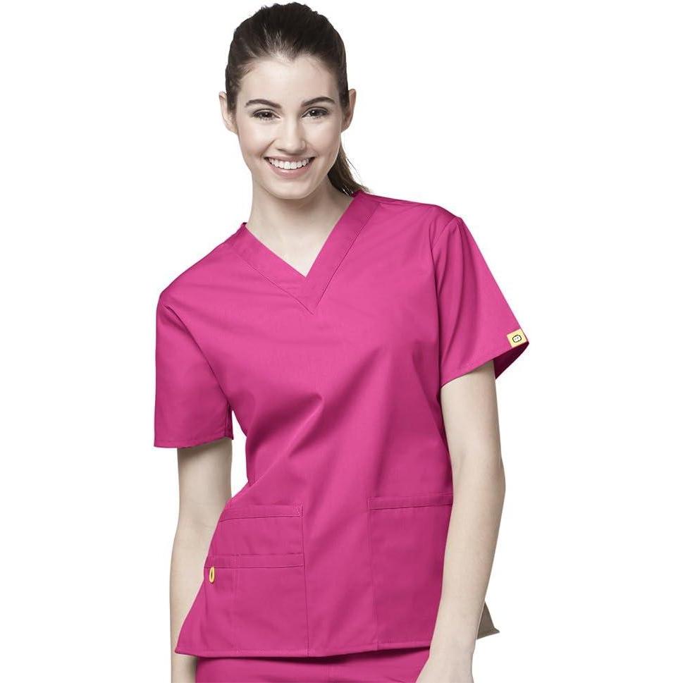 WonderWink womens Origins Bravo V-Neck Top, Hot Pink, Small
