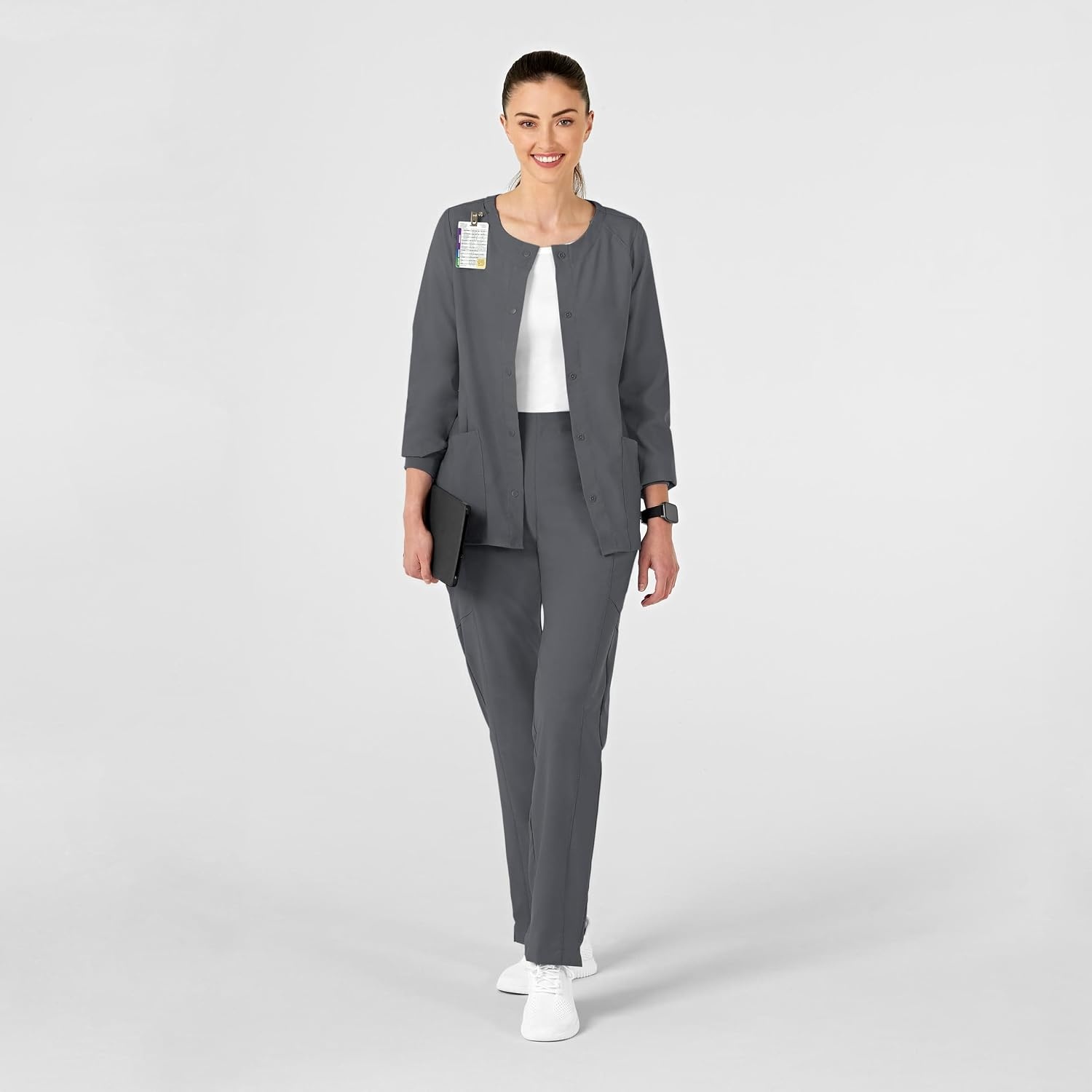WINK W123 Women’s Crew Neck Warm Up Jacket, Pewter, XL