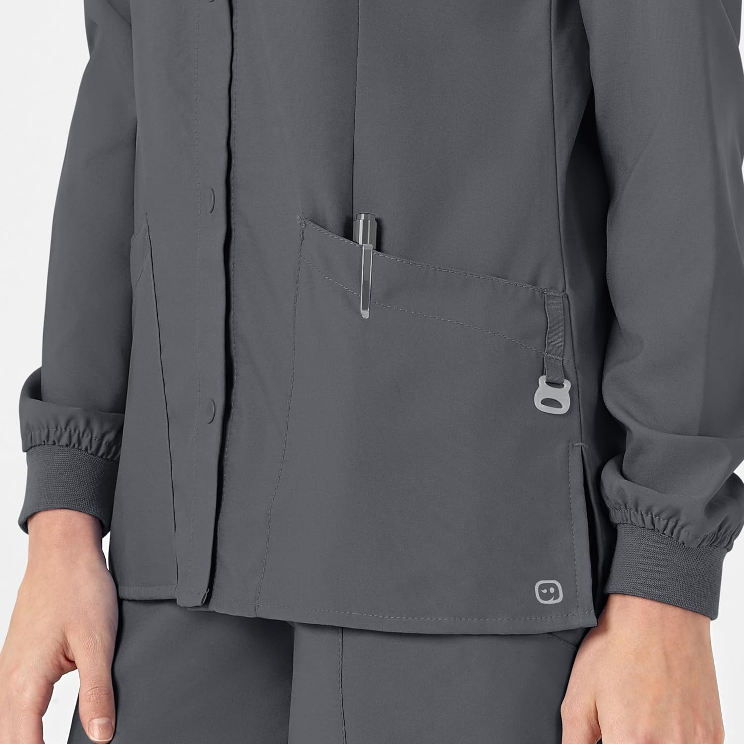 WINK W123 Women’s Crew Neck Warm Up Jacket, Pewter, XL