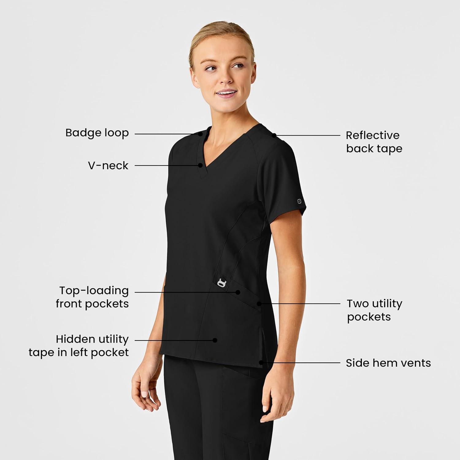 Wink Scrubs for Women, W123, Stylized Vneck Tops with 5 Pockets