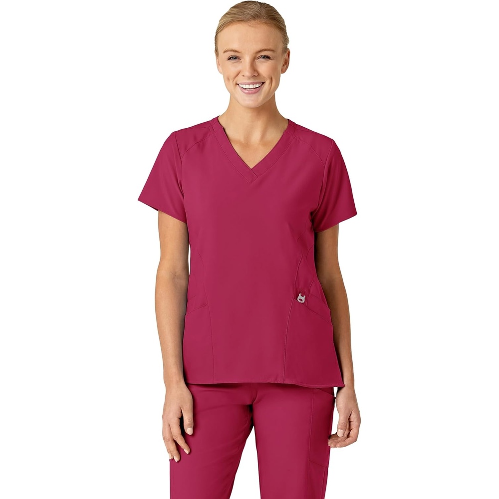 Wink W123 Women’s Stylized V-Neck Scrub Top(Viva Magenta)
