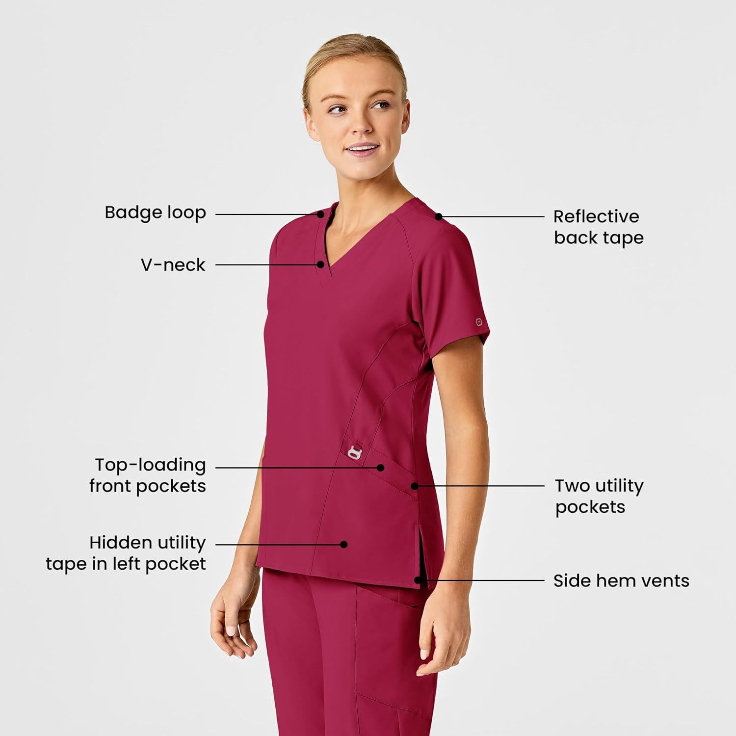 Wink W123 Women’s Stylized V-Neck Scrub Top(Viva Magenta)