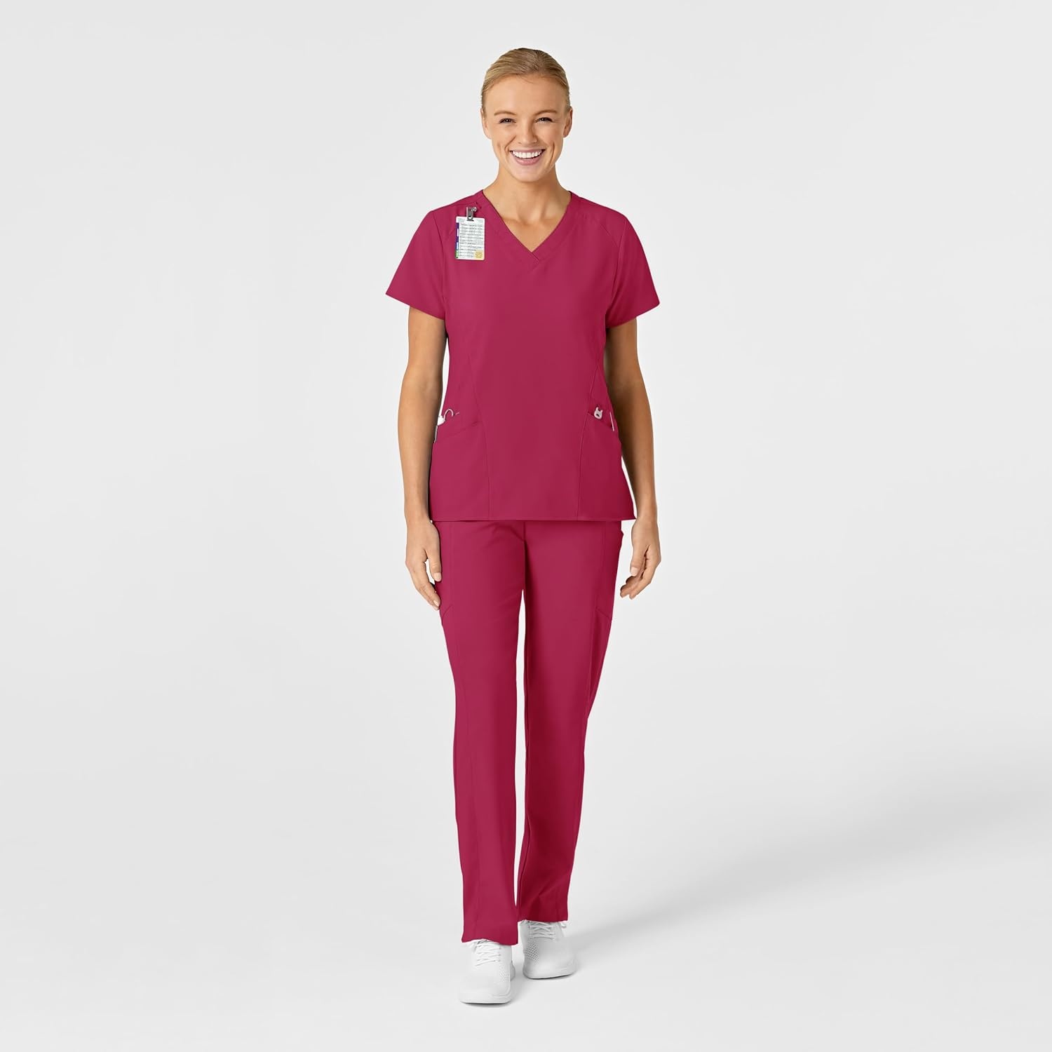 Wink W123 Women’s Stylized V-Neck Scrub Top(Viva Magenta)