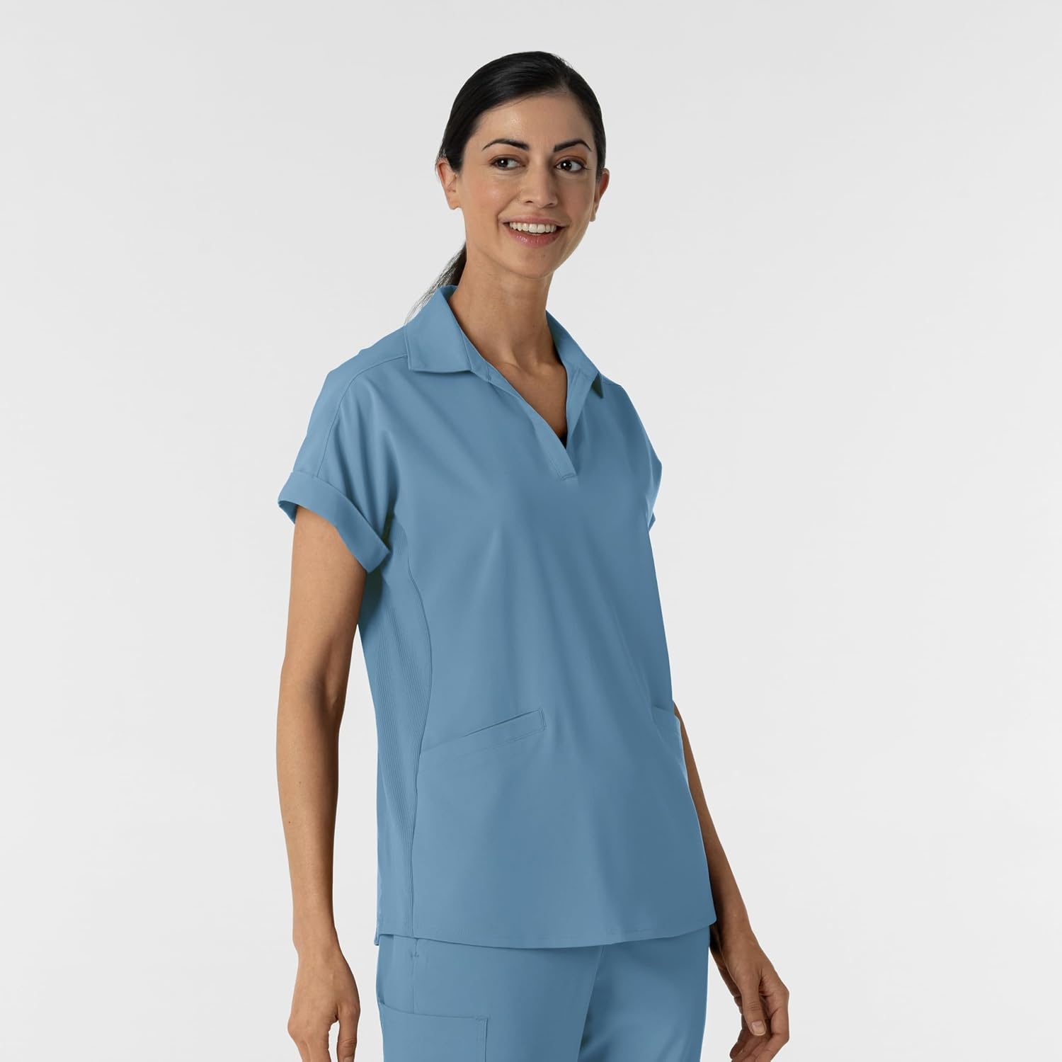 WINK Renew Women’s Flex-n-Reach Collared Scrub Top(Pacific Blue)