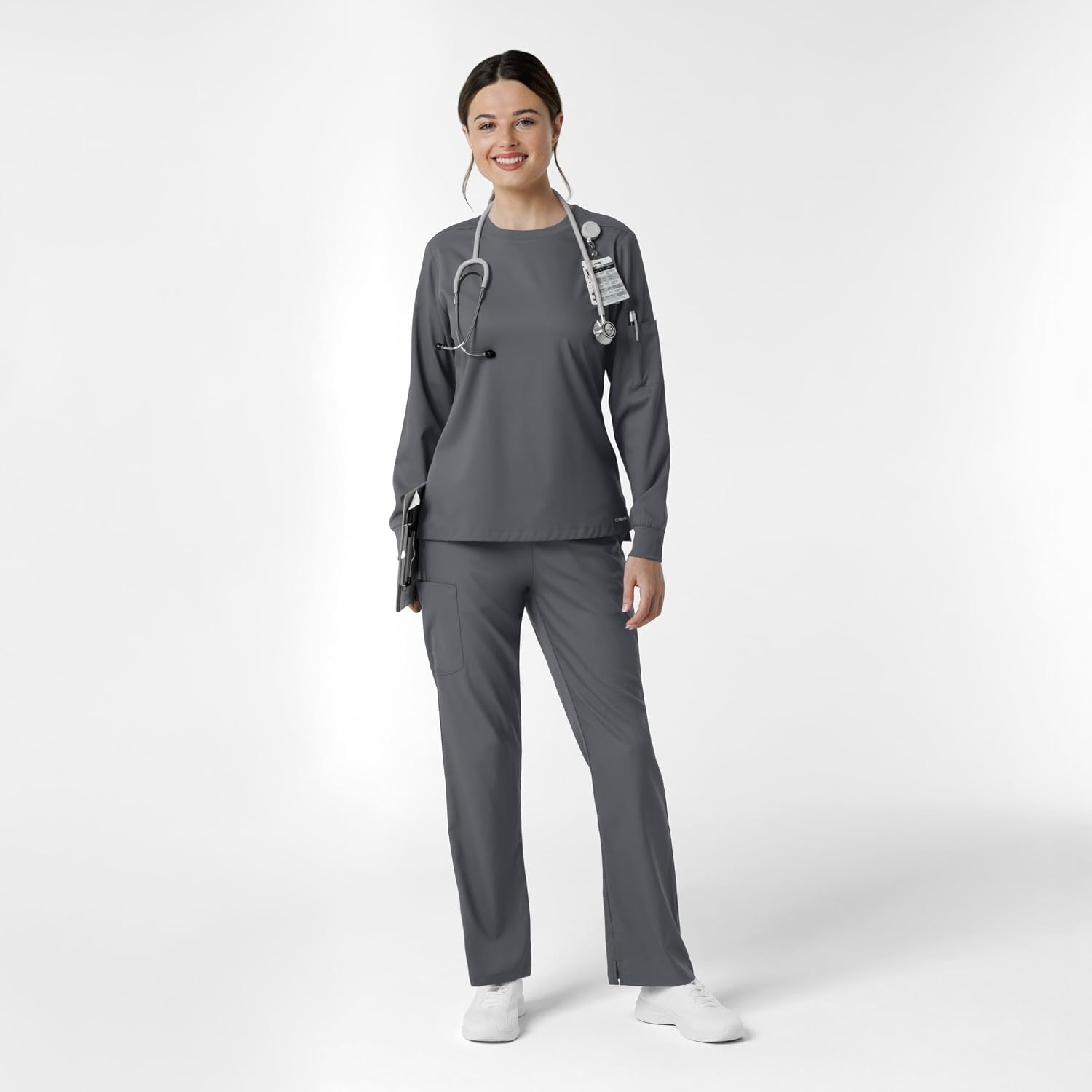 Wink Women’s Women’s Classic Long Sleeve Scrub Tee(Pewter)