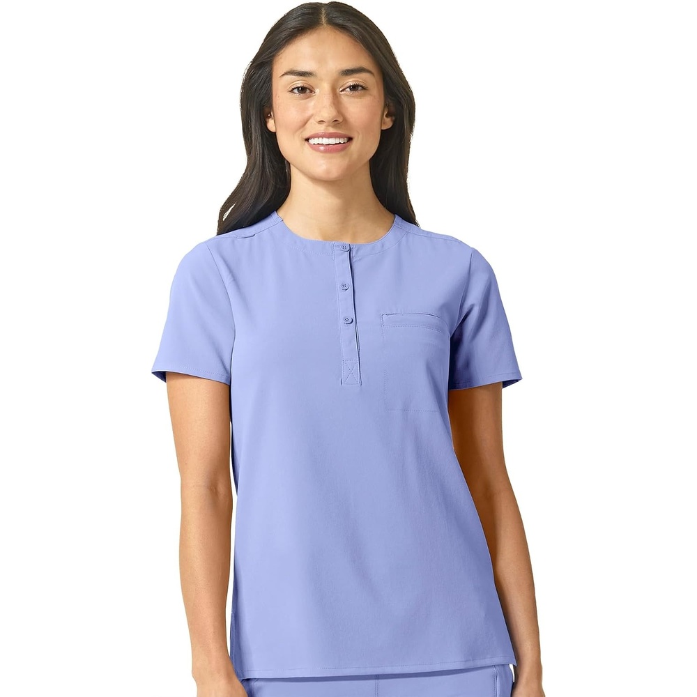 Wink Renew Women’s Mandarin Collar Tuck-in Scrub Top(Ceil Blue)