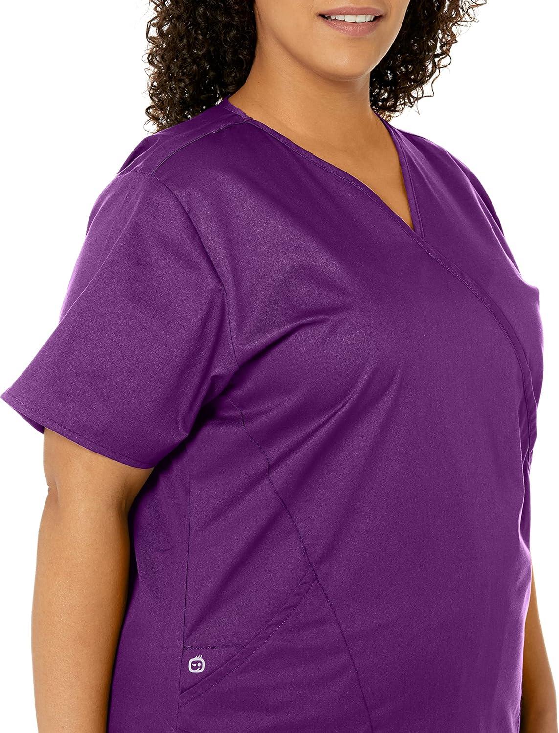 WonderWink Women’s Wonderwork Women’s Mock Wrap Scrub Top(Eggplant)