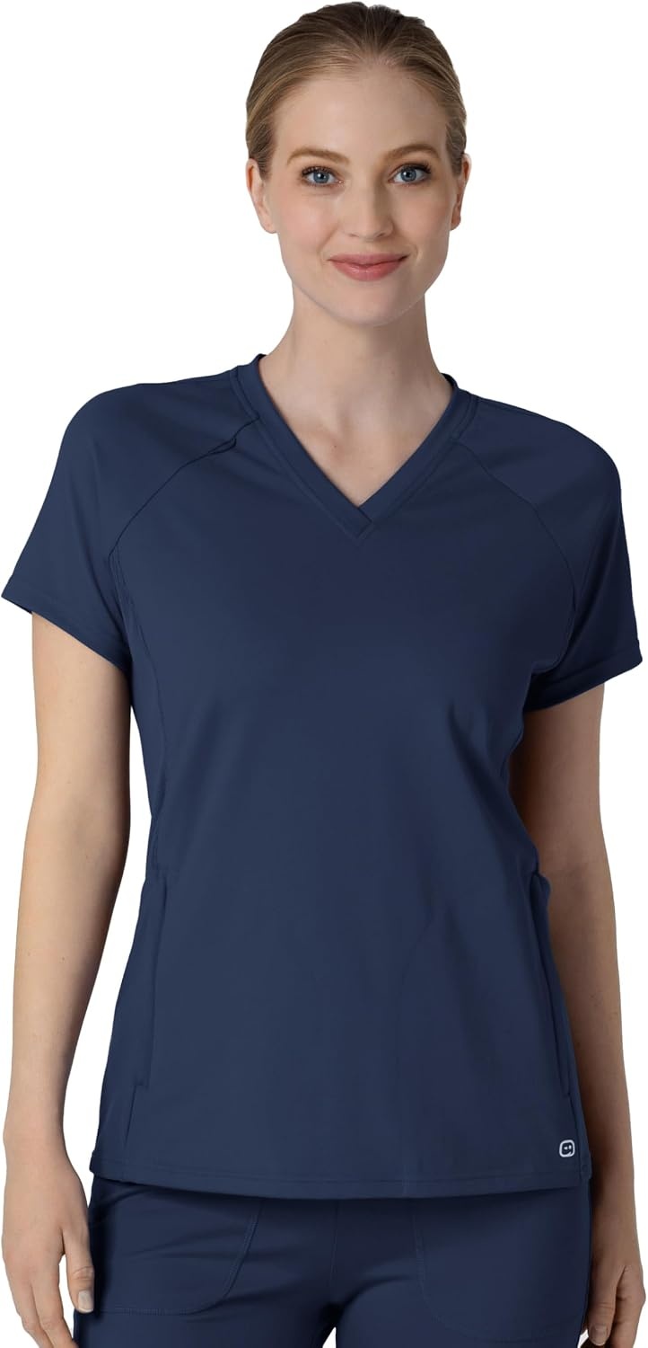Wink Renew Knit Women’s Flex-n-Reach V-Neck Raglan Scrub Top(Navy)