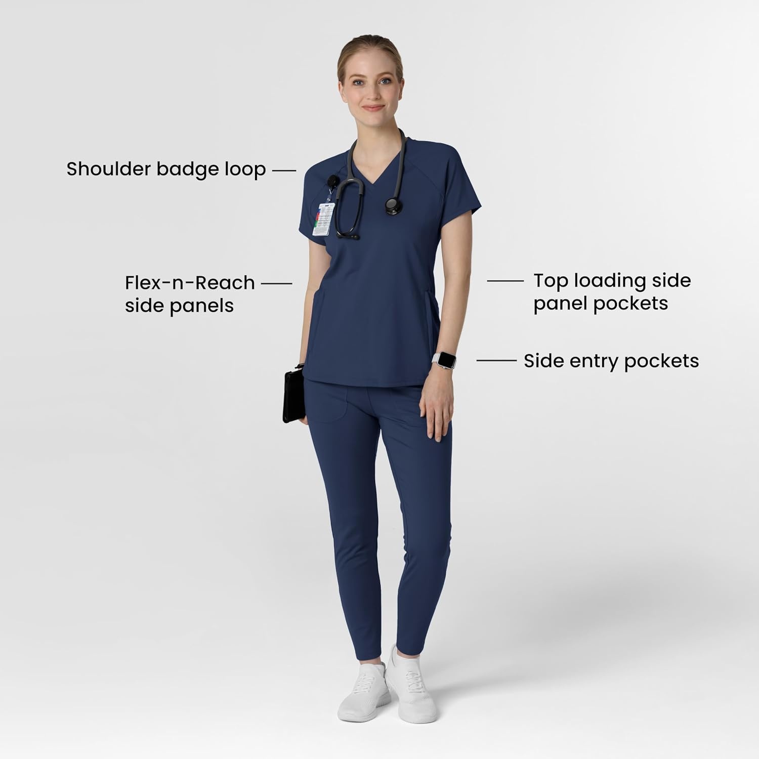 Wink Renew Knit Women’s Flex-n-Reach V-Neck Raglan Scrub Top(Navy)