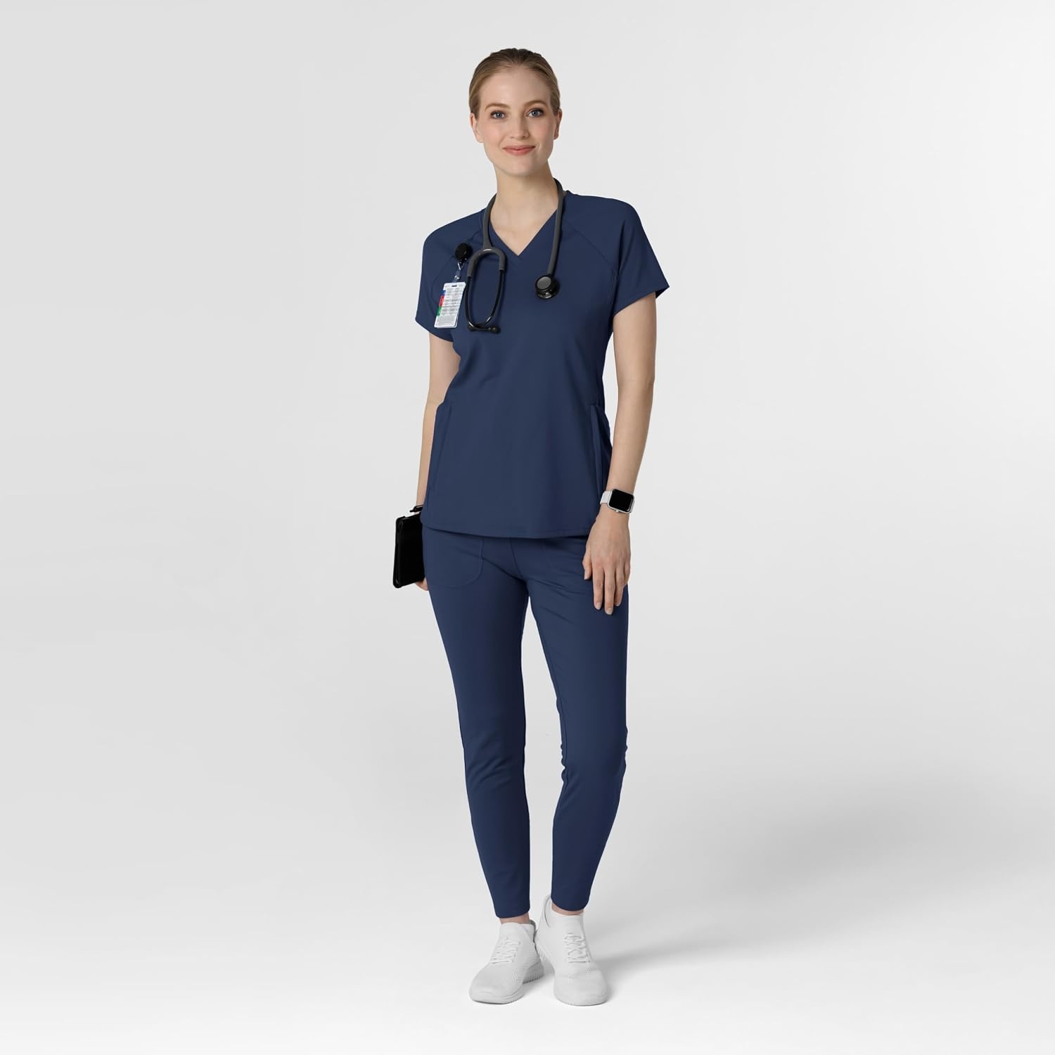 Wink Renew Knit Women’s Flex-n-Reach V-Neck Raglan Scrub Top(Navy)