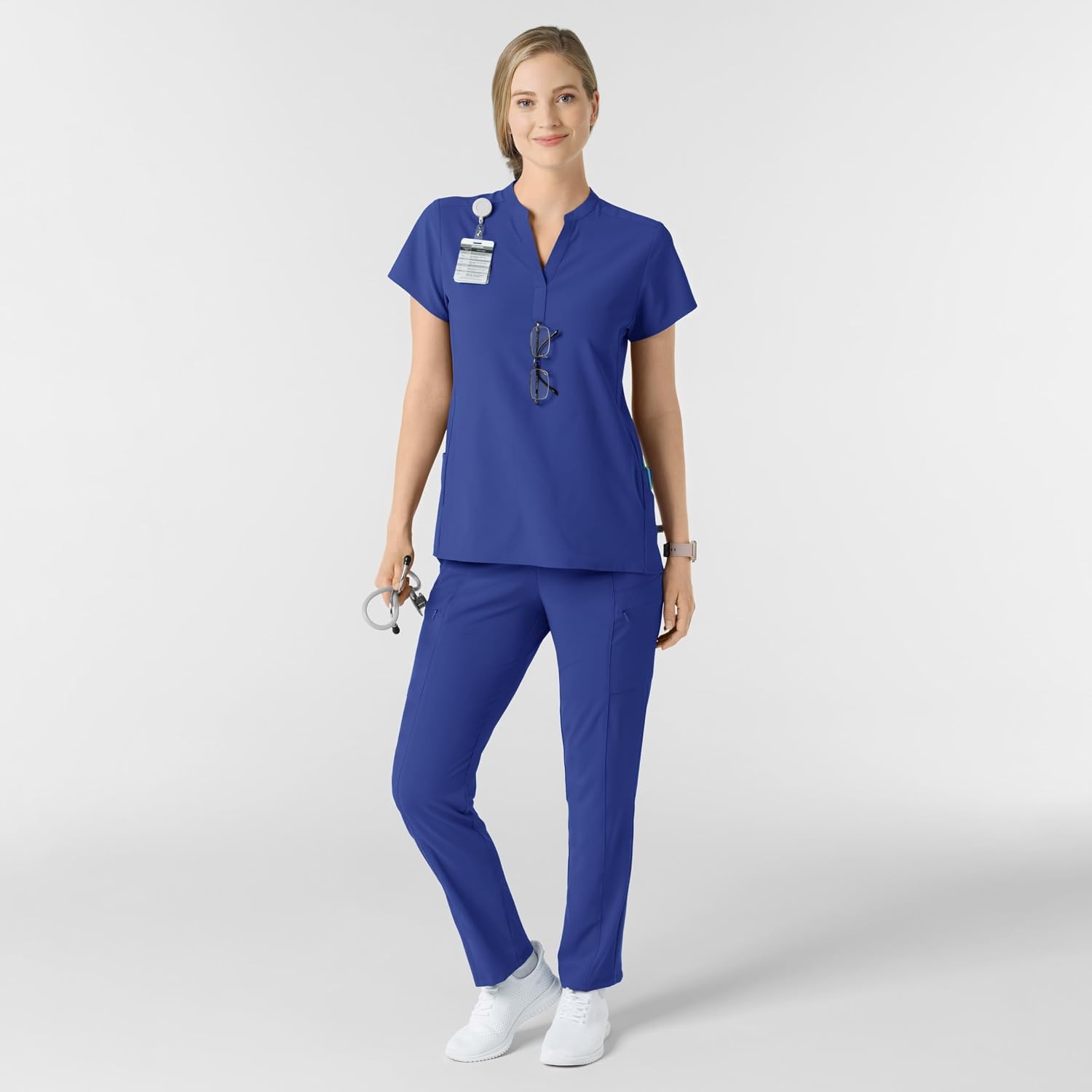 Wink Renew Women’s Mandarin Collar Scrub Top(Galaxy Blue)