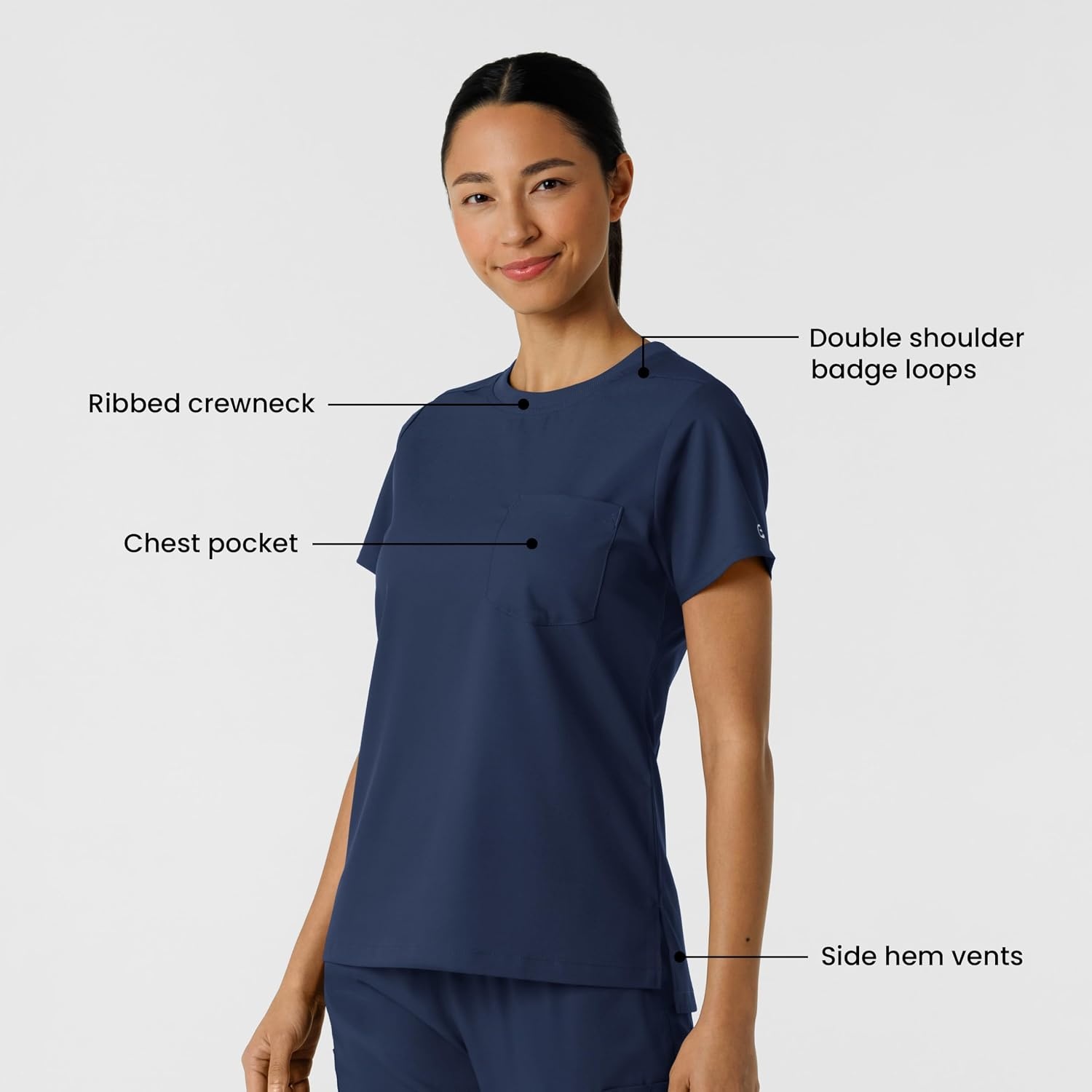Wink Scrubs for Women, Boundless, Classic Tee with 1 Pocket(Navy)