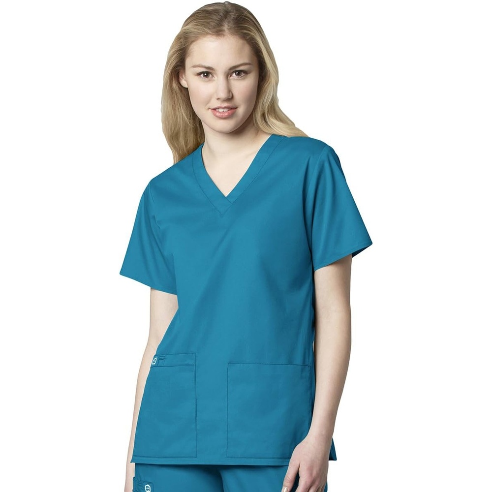 Wink WonderWORK Women’s V-Neck Scrub Top, Teal Blue, 3XL