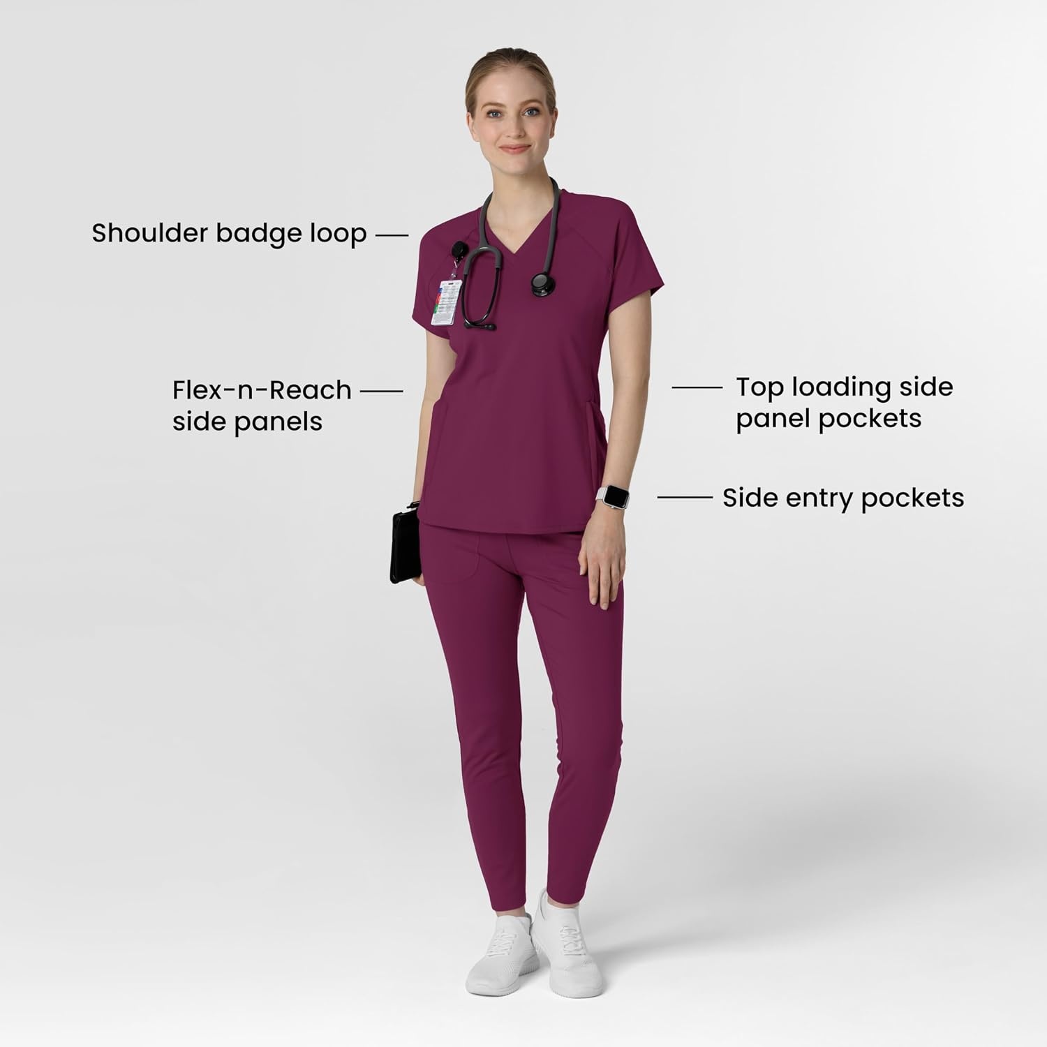 Wink Renew Women’s Flex-n-Reach V-Neck Raglan Scrub Top(Wine)