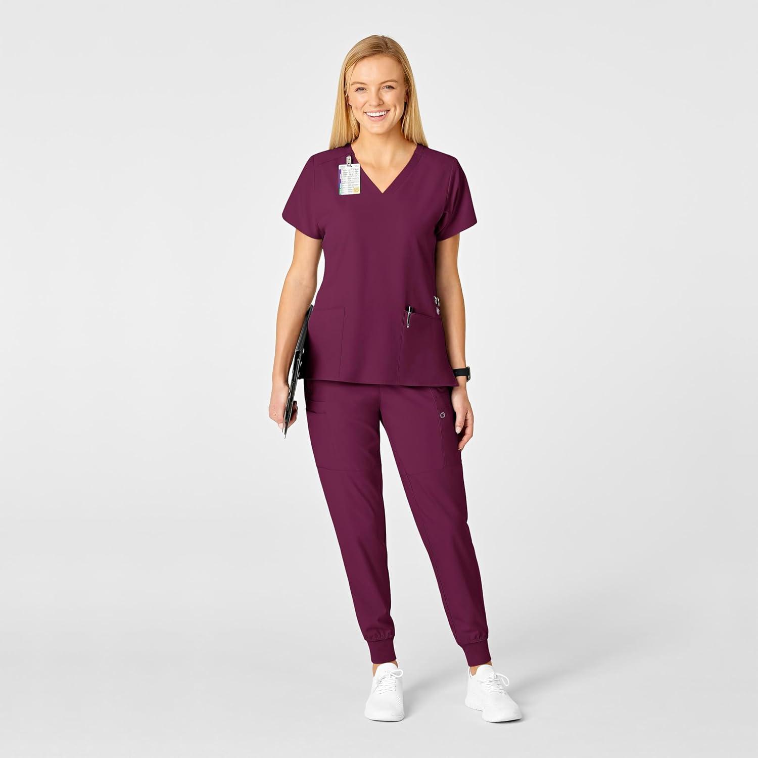 WonderWink Women’s Flex-Back Stylized V-Neck Top(Wine)