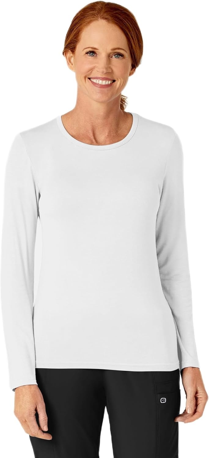WINK Layers Scrubs for Women, Long Sleeve Silky Tee(White)