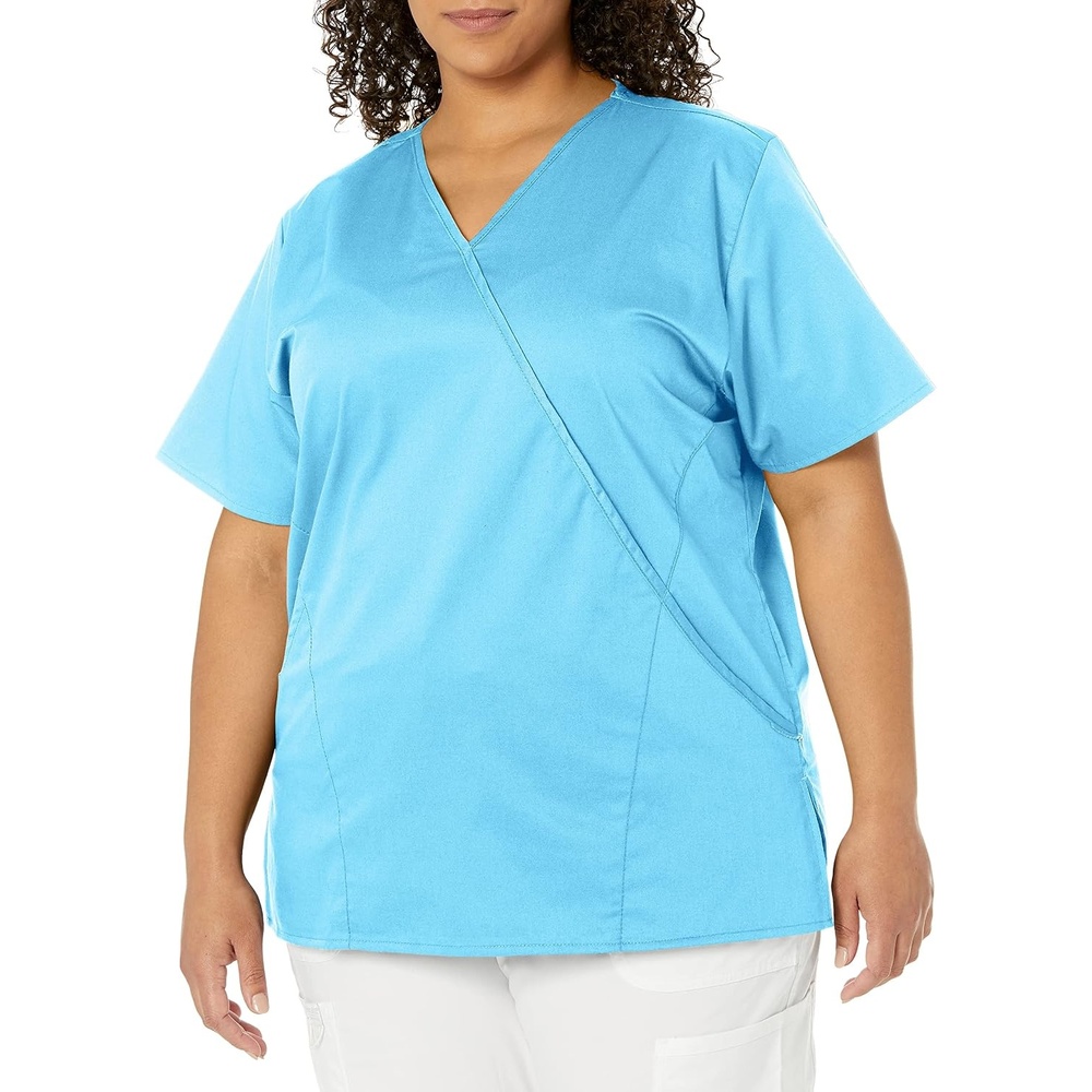 WINK WonderWORK Women’s Mock Wrap Scrub Top(Light Turquoise)