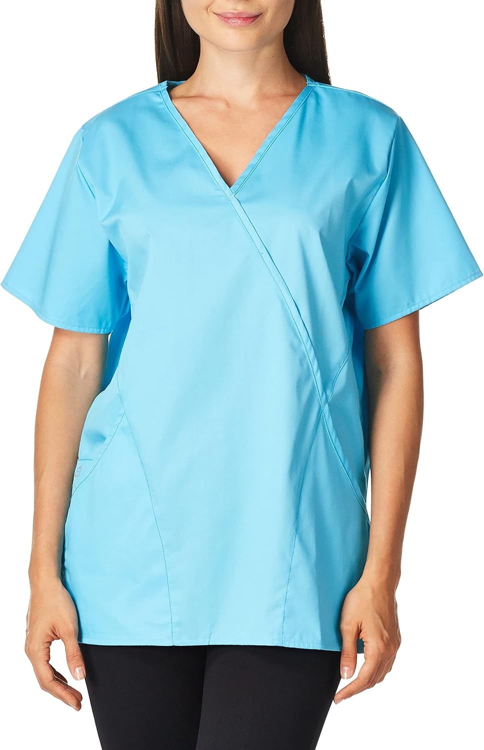 WINK WonderWORK Women’s Mock Wrap Scrub Top(Light Turquoise)