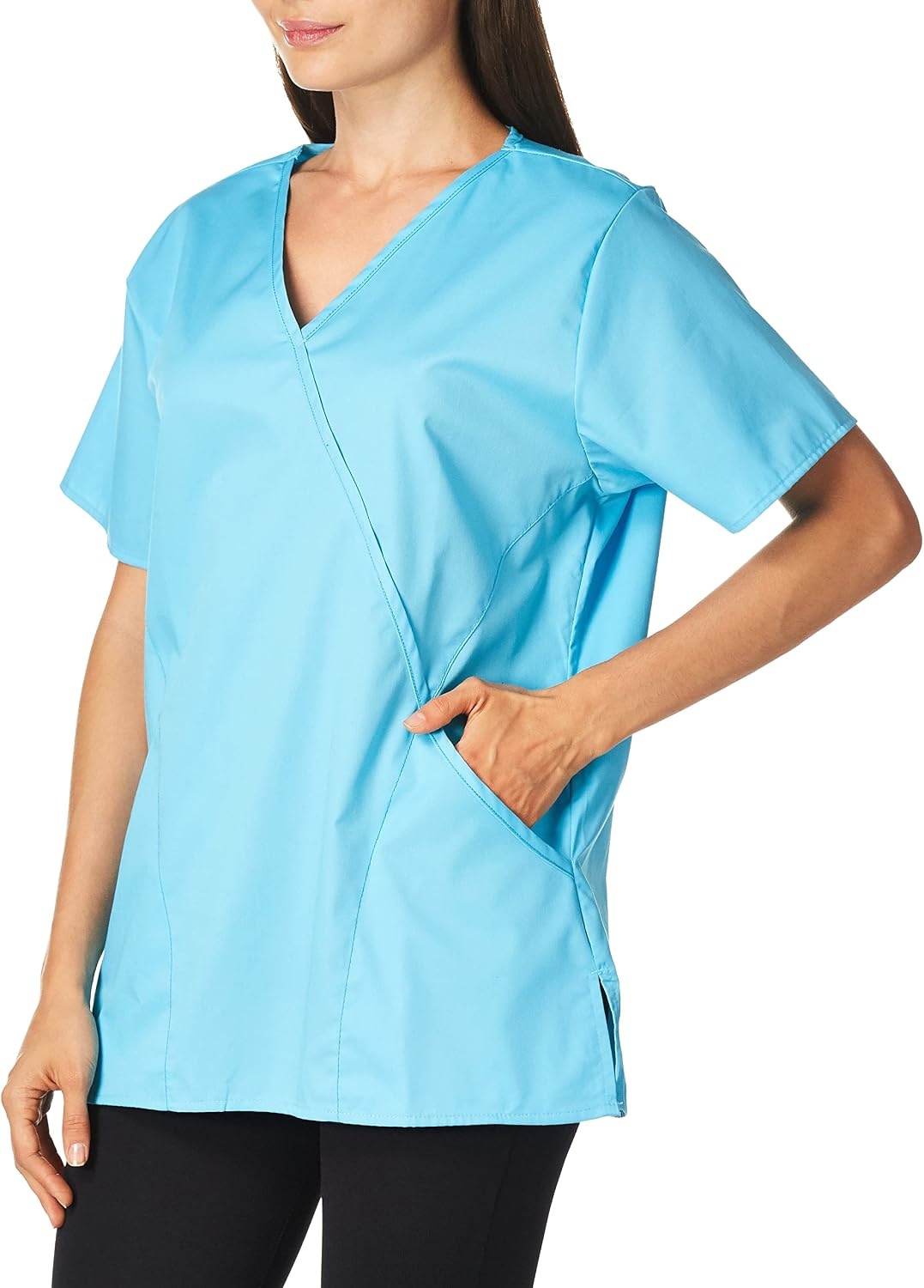 WINK WonderWORK Women’s Mock Wrap Scrub Top(Light Turquoise)