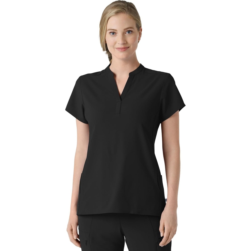 Wink Renew Women’s Mandarin Collar Scrub Top(Black)