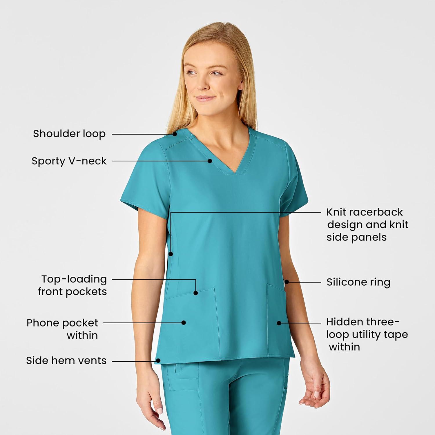 WonderWink Women’s Flex-Back Stylized V-Neck Top(Teal Blue)